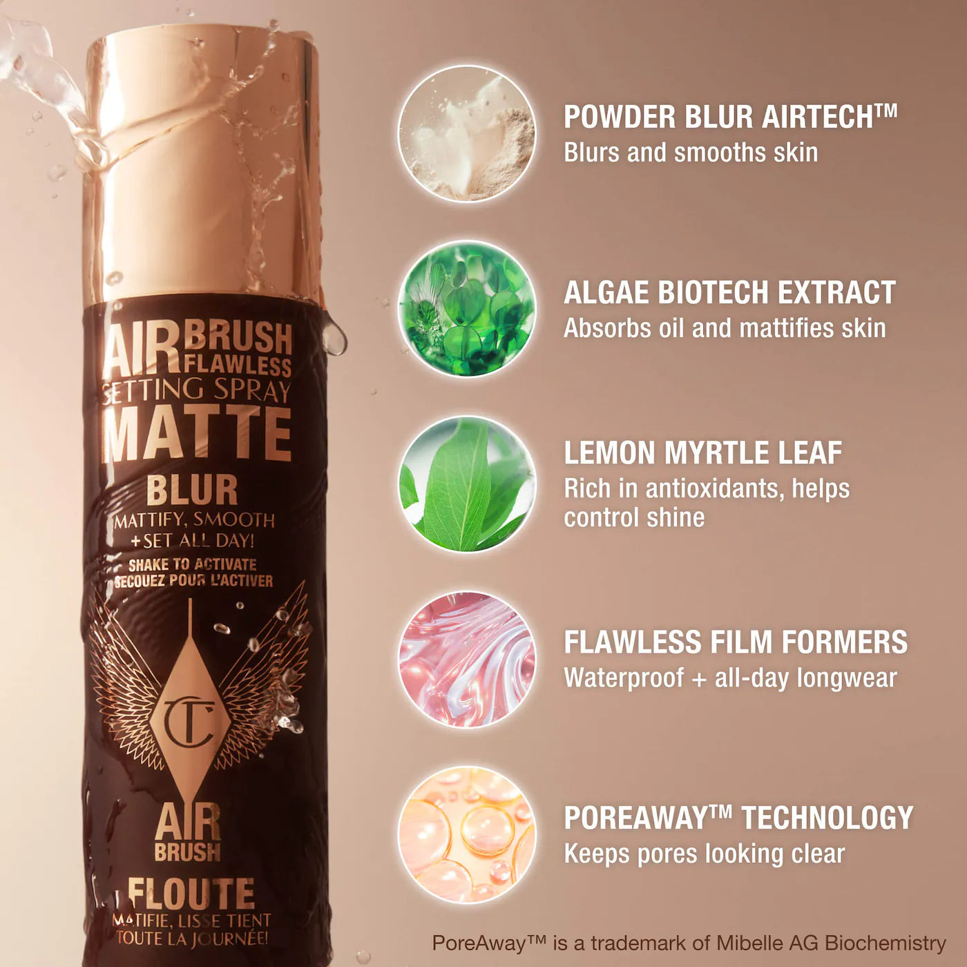 *PREORDEN: Airbrush Flawless Matte Blurring & Waterproof Setting Spray - Charlotte Tilbury / Spray fijador mate