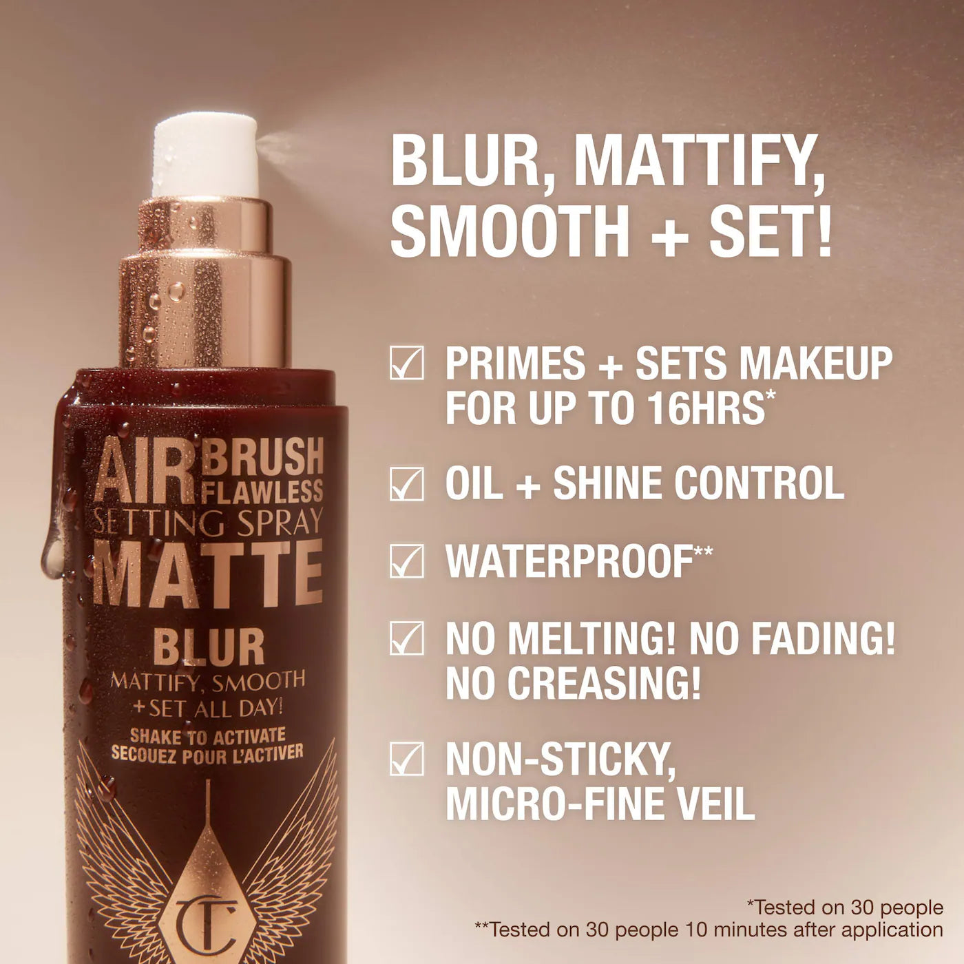 *PREORDEN: Airbrush Flawless Matte Blurring & Waterproof Setting Spray - Charlotte Tilbury / Spray fijador mate