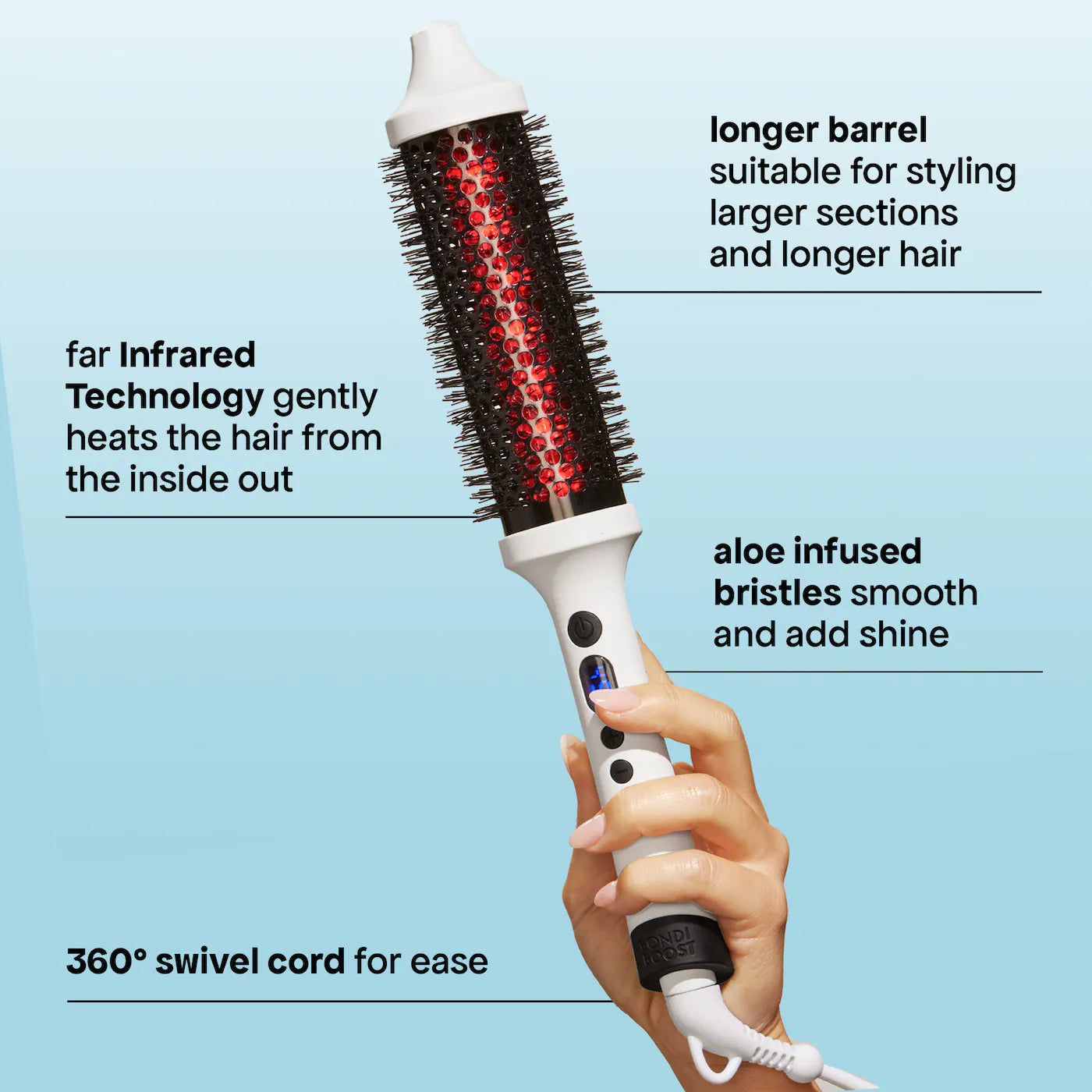 *PREORDEN: Infrared Heated Thermal Long Barrel Hot Round Brush - BondiBoost / Cepillo térmico