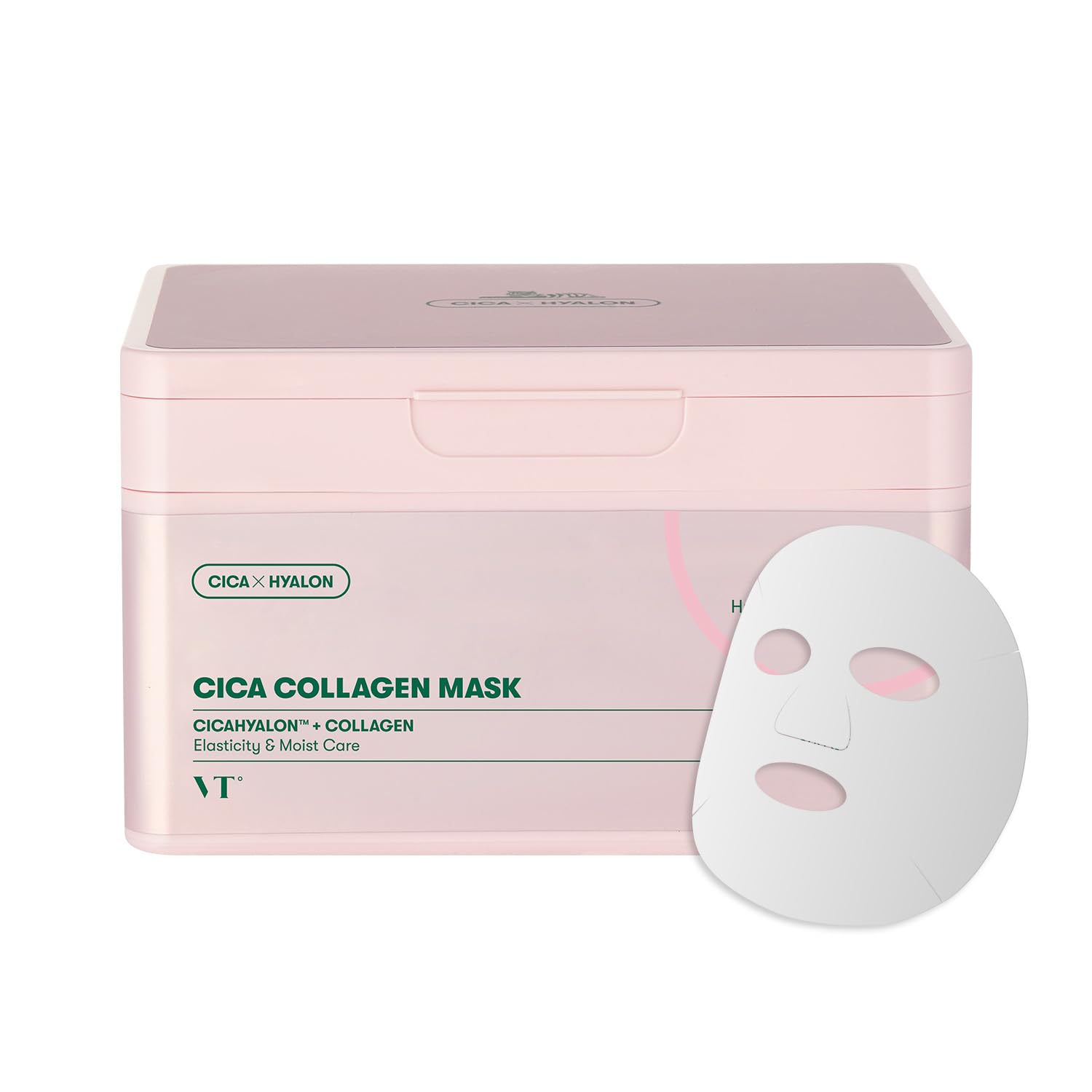 CICA Pink Daily Mask 30 Sheets, 300Da Low Molecular Collagen for Skin Elasticity, Hydrating & Firming, Pink Collagen Essence, Korean Face Mask - VT COSMETICS / Mascarilla facial de colágeno