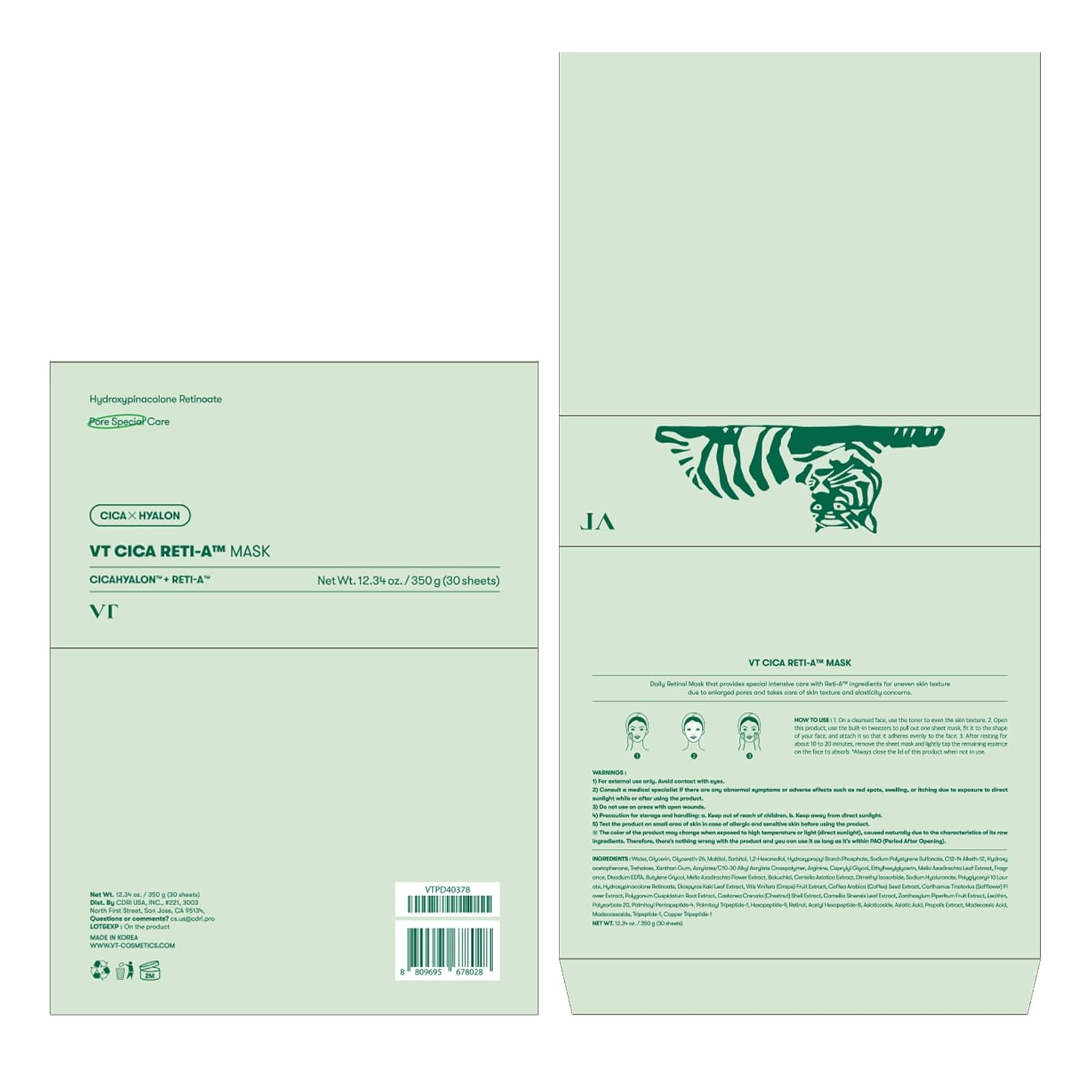 *PREORDEN: CICA Reti-A Daily Mask (30 pz) / VT COSMETICS - Mascarilla coreana diaria que cierra y reafirma los poros para textura de piel suave