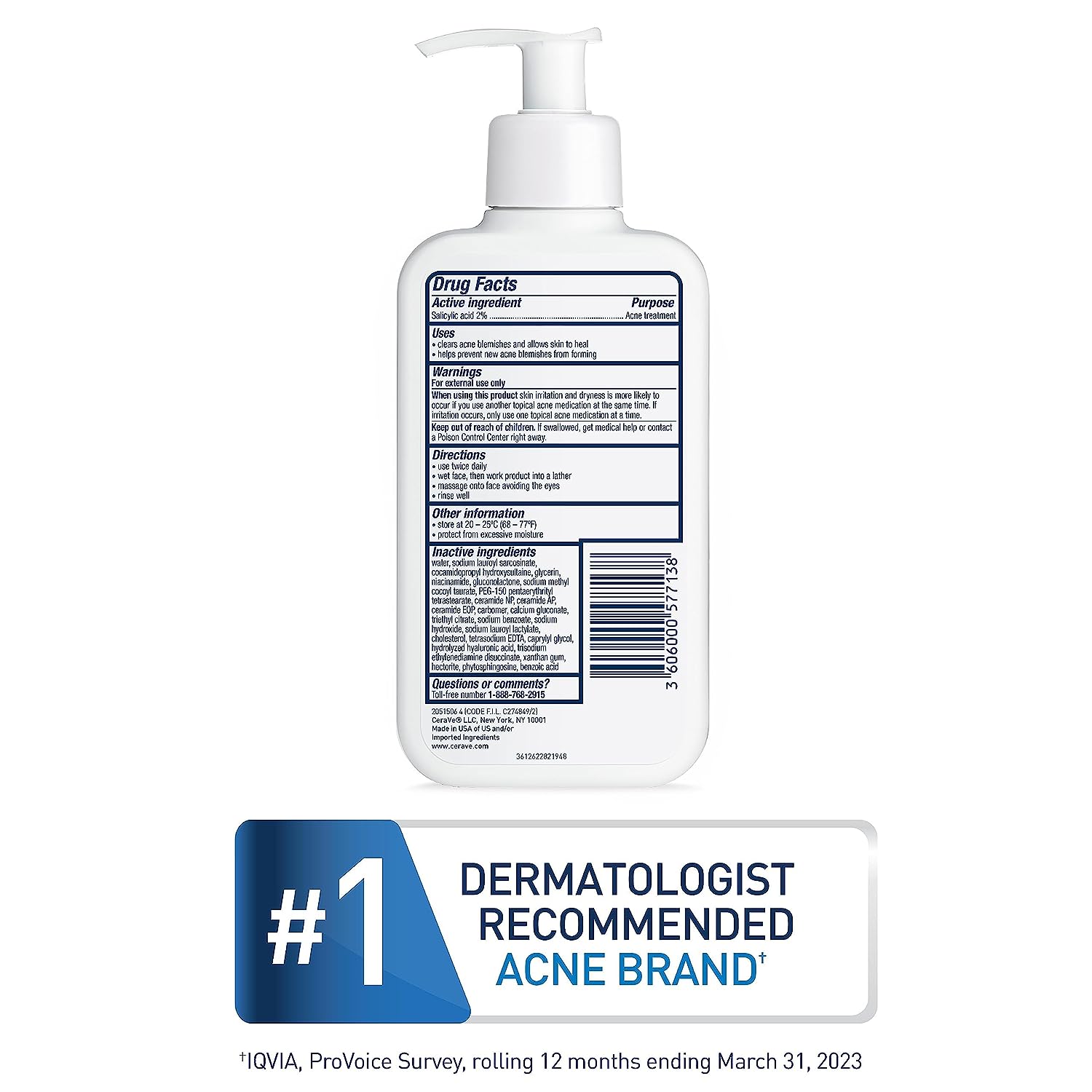 Face Wash Acne Treatment - CeraVe / Limpiador contra el acné y puntos negros