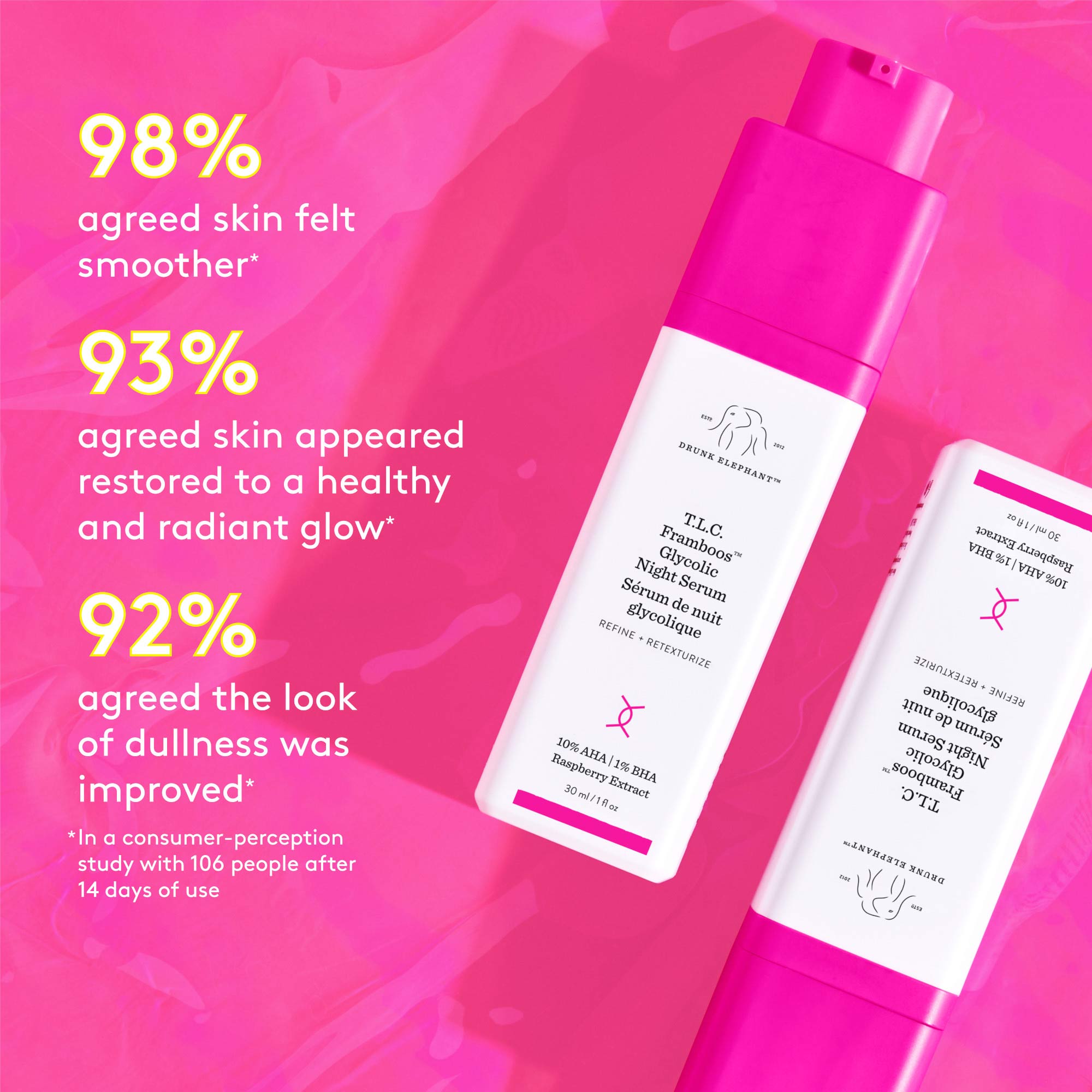 *PREORDEN: T.L.C. Framboos™ Glycolic Resurfacing Night Serum - Drunk Elephant / Suero de noche para lineas de expresión