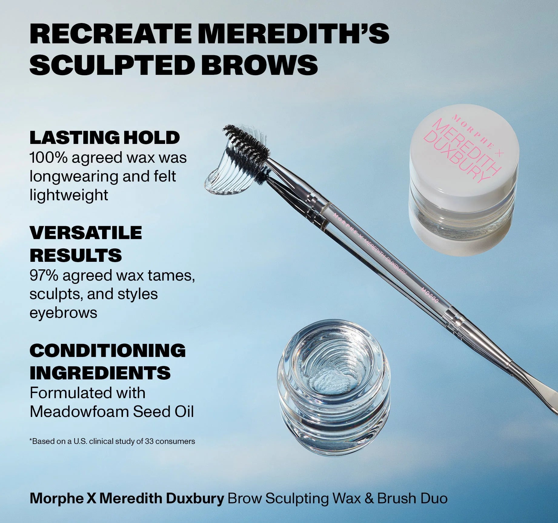 Duxbury Brow Sculpting Wax And Brush Duo - Morphe X Meredith / Set de Cera para cejas y Aplicador de dos puntas