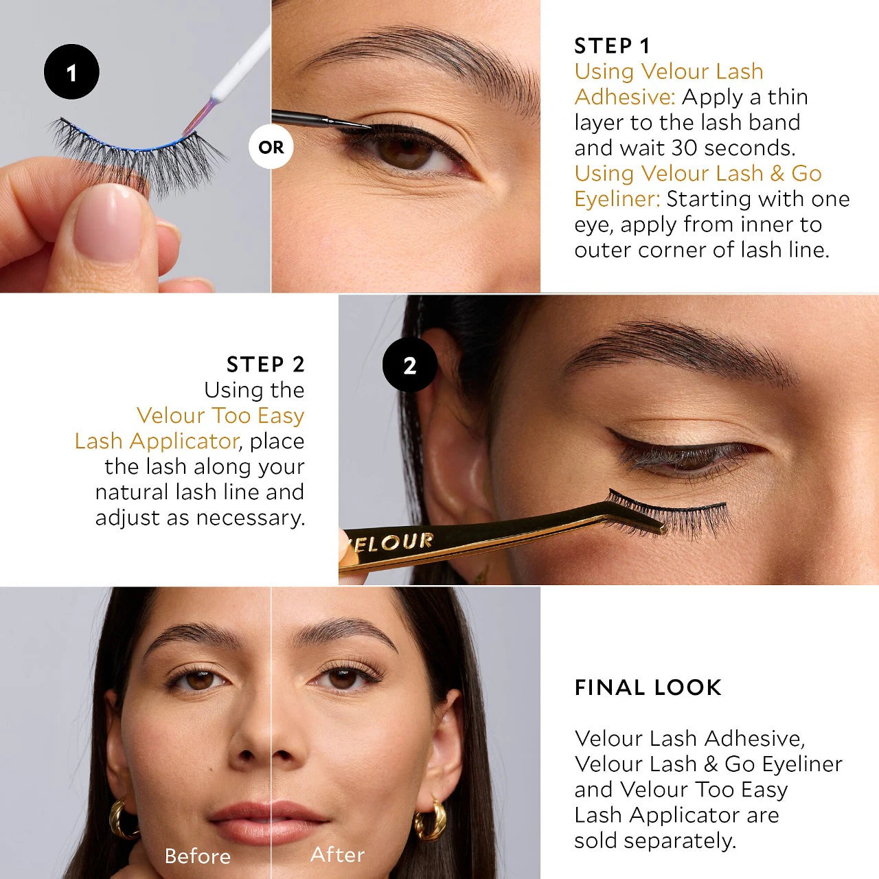 Effortless - No Trim - Natural Lash Collection - Velour Lashes / Pestañas postizas reutilizables, fácil aplicación