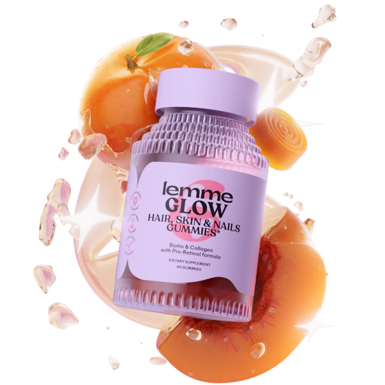 GLOW Hair, Skin & Nails Gummies - lemme / Gomitas para el cabello, piel y uñas