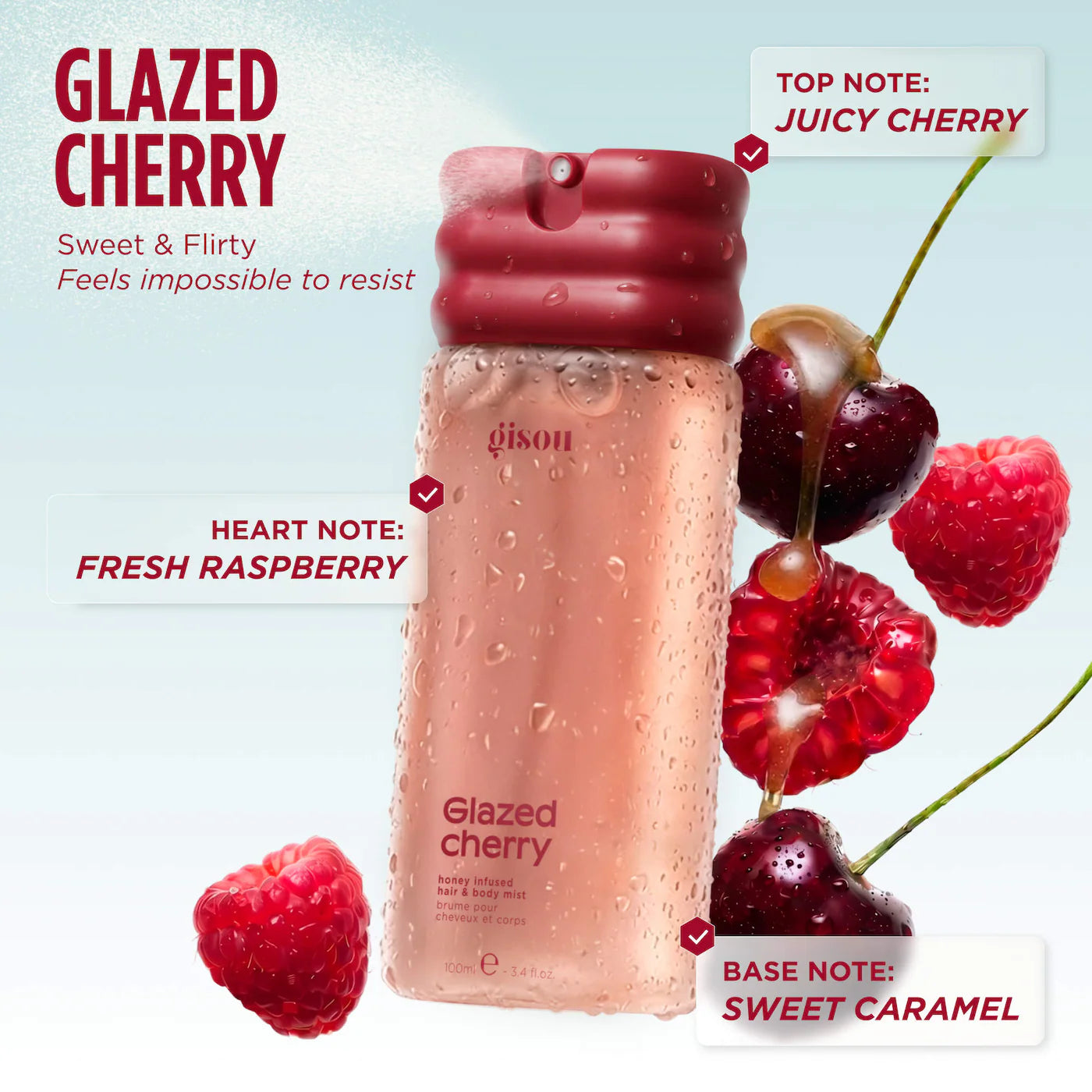 *PREORDEN: Glazed Cherry Honey Infused Hair & Body Mist - Gisou / Fragancia para cabello y cuerpo