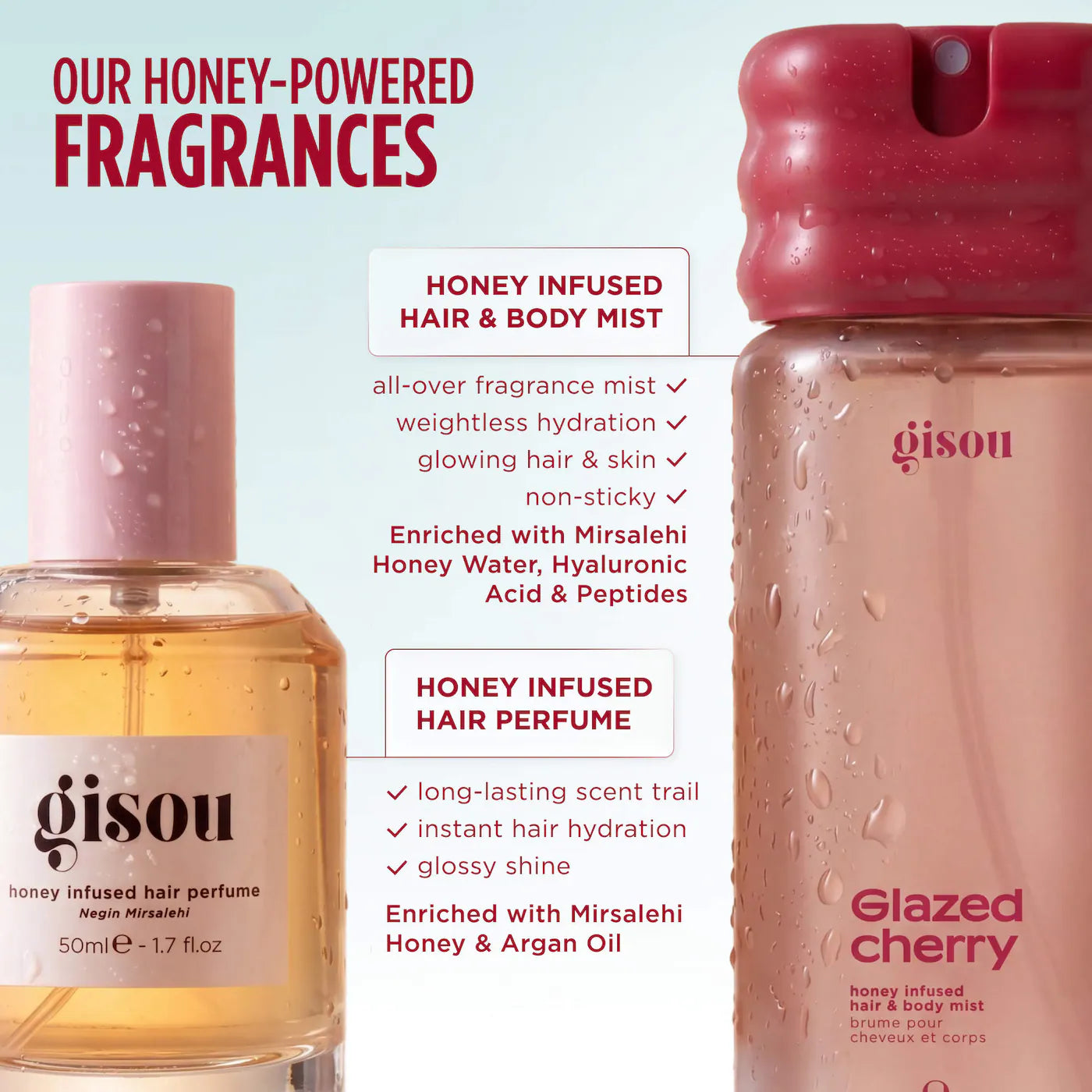 *PREORDEN: Glazed Cherry Honey Infused Hair & Body Mist - Gisou / Fragancia para cabello y cuerpo
