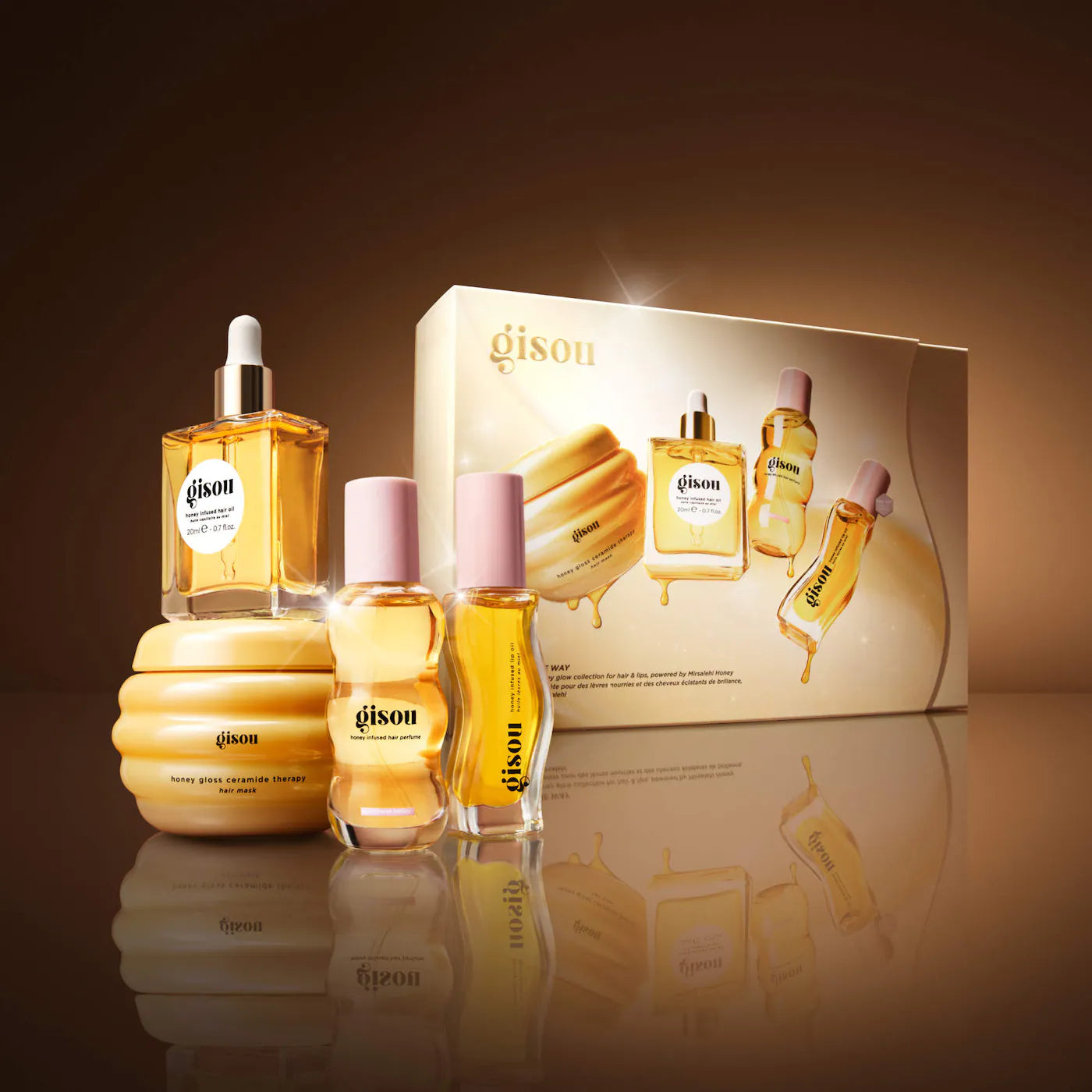*PREORDEN: Glow All The Way Hair and Lip Gift Set - Gisou / Set 4 pzas cabello y labios