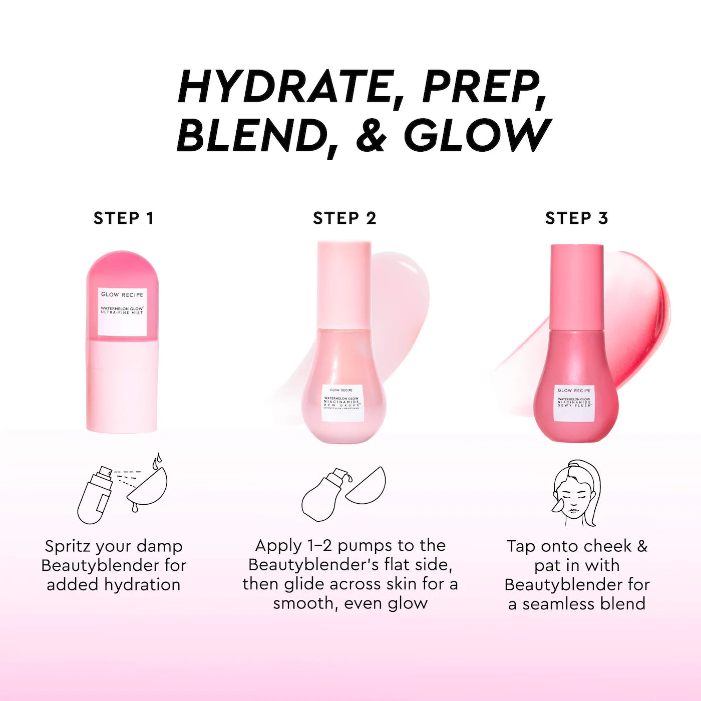 ^PREORDEN: Glow Recipe X Beautyblender Watermelon Glow Bestsellers - Glow Recipe / Set de 4 piezas para el cuidado del rostro
