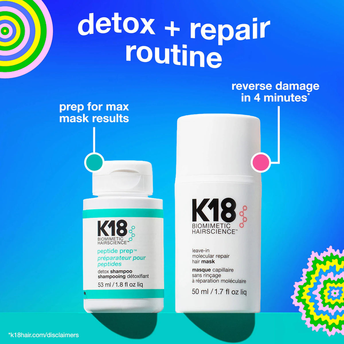 *PREORDEN: Detox + Repair Leave-In Molecular Repair Mask & Mini Detox Shampoo Gift Set- K18 / Set reparador de cabello