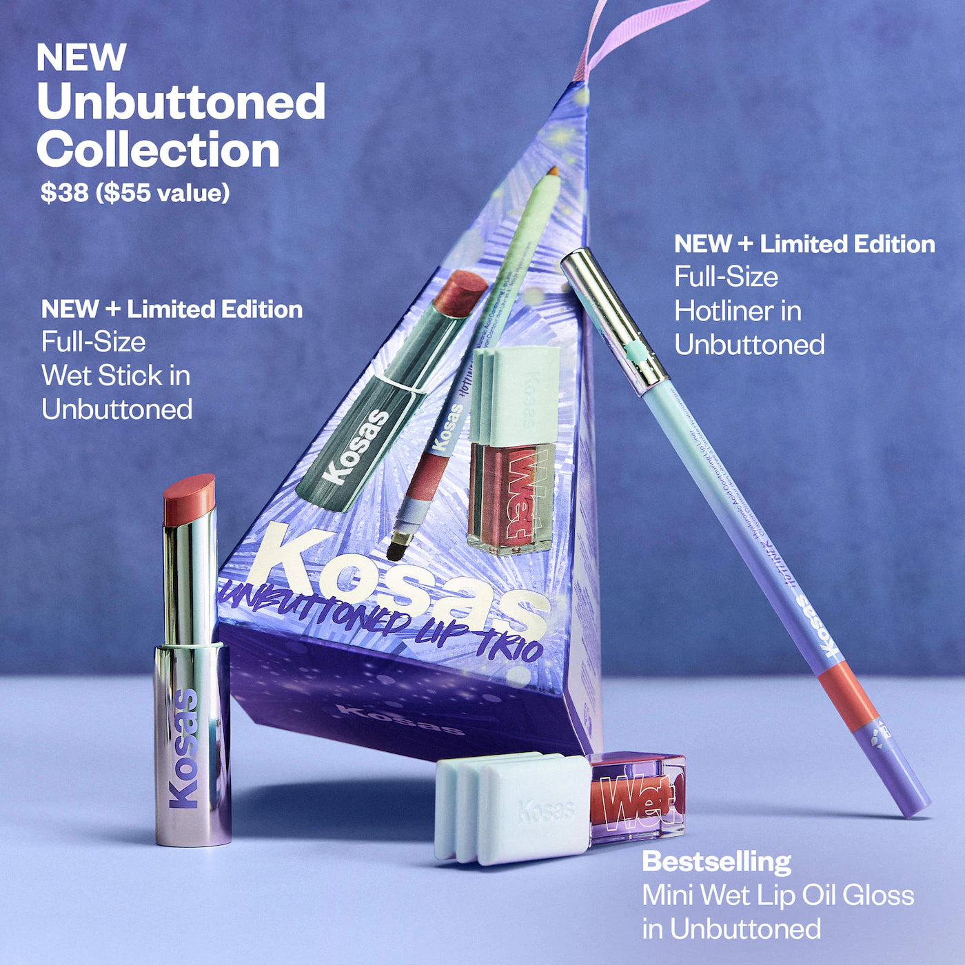 *PREORDEN: Unbuttoned Lip Liner, Lipstick, and Gloss Gift Set - Kosas / Set 3 pzas para labios