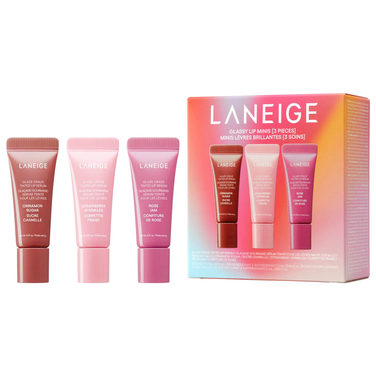 *PREORDEN: Glassy Lip Minis 3 Pc. Glaze Craze Tinted Peptide Lip Serum Gift Set - Laneige / Set 3 minis labios