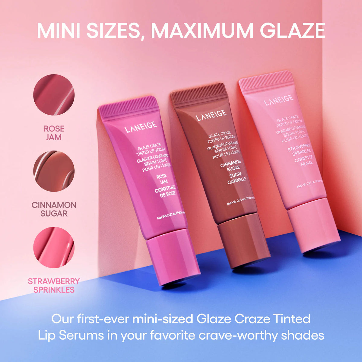 *PREORDEN: Glassy Lip Minis 3 Pc. Glaze Craze Tinted Peptide Lip Serum Gift Set - Laneige / Set 3 minis labios