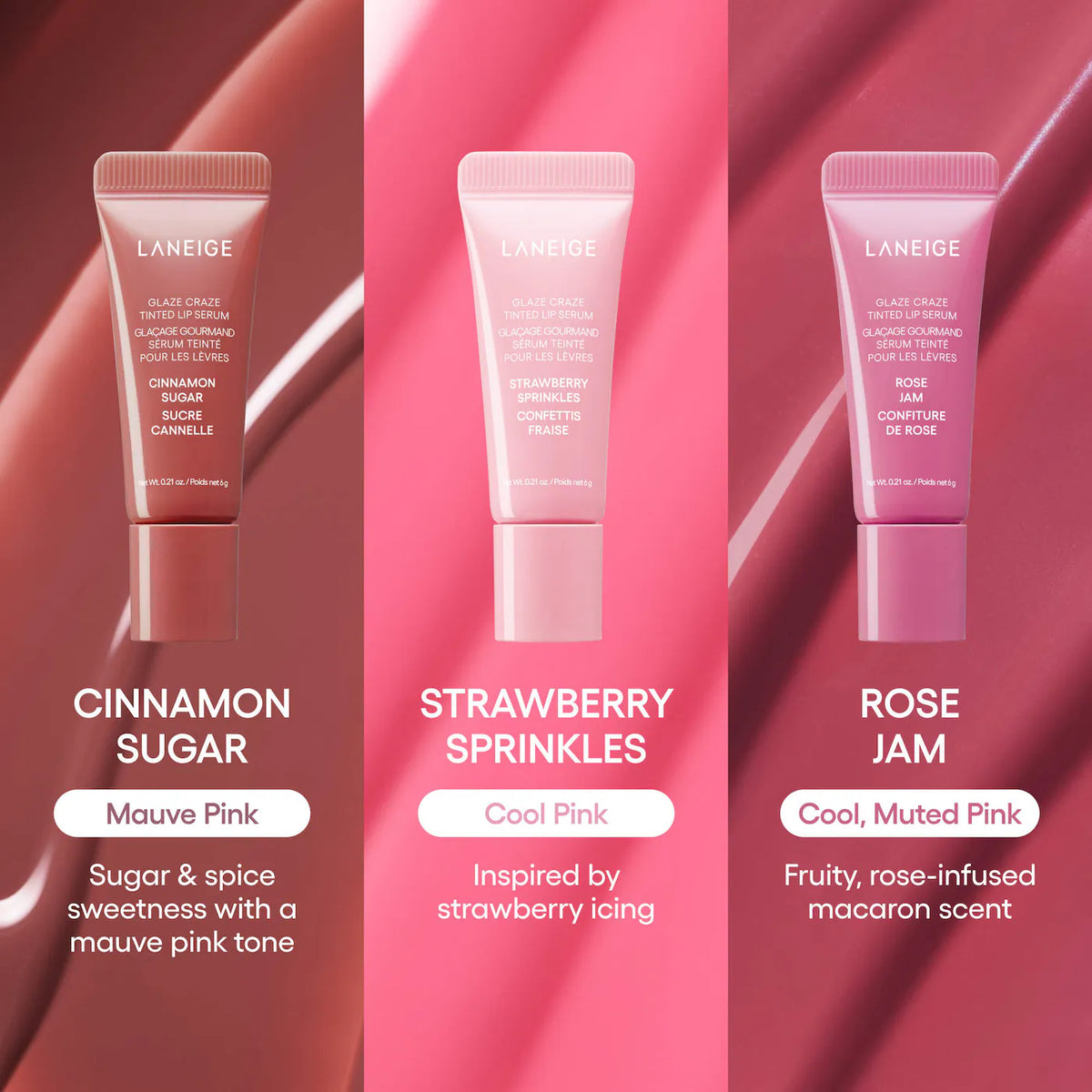 *PREORDEN: Glassy Lip Minis 3 Pc. Glaze Craze Tinted Peptide Lip Serum Gift Set - Laneige / Set 3 minis labios