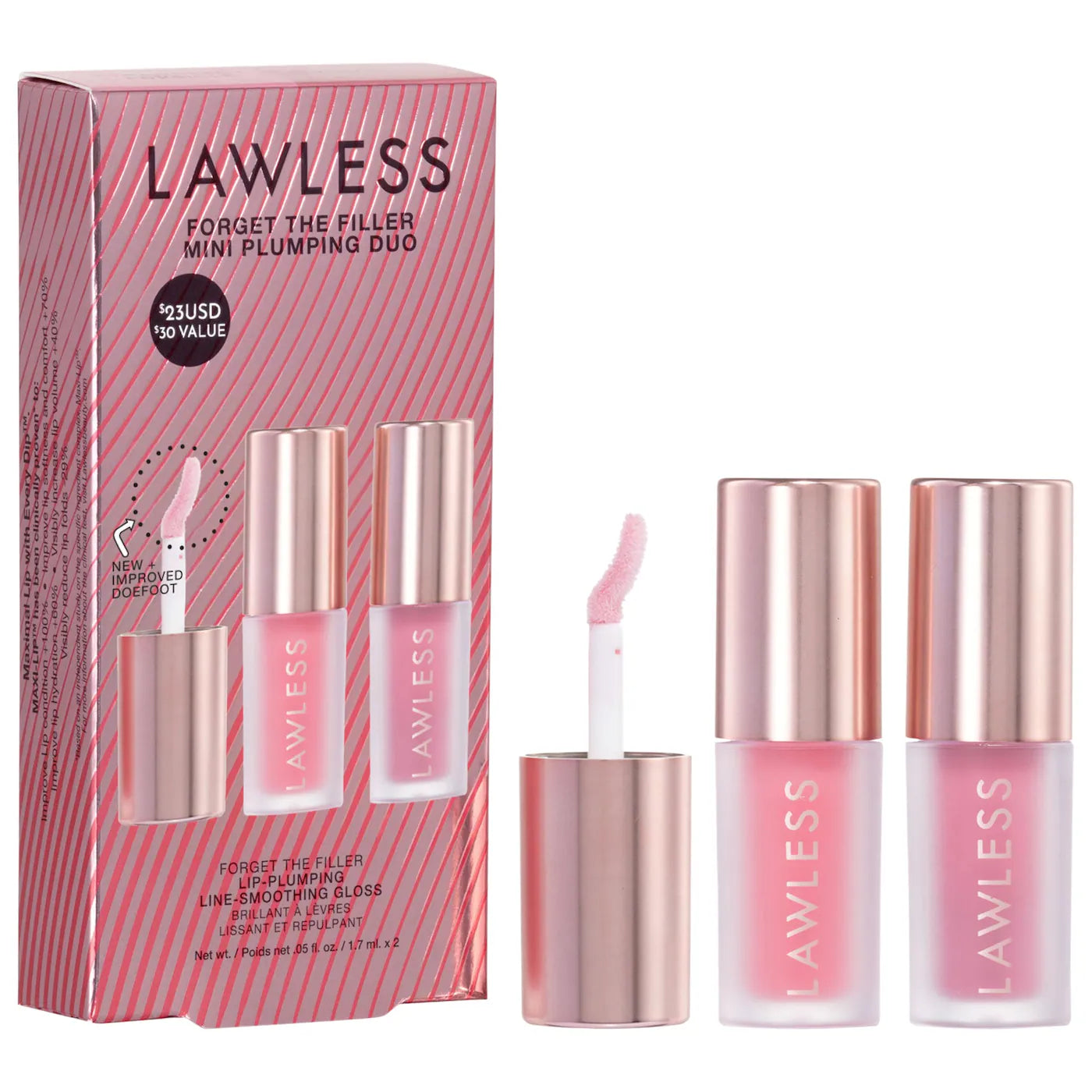 *PREORDEN: Mini Forget The Filler Lip Plumper Duo with Velvet + Strawberry Popsicle - LAWLESS / Set de mini gloss