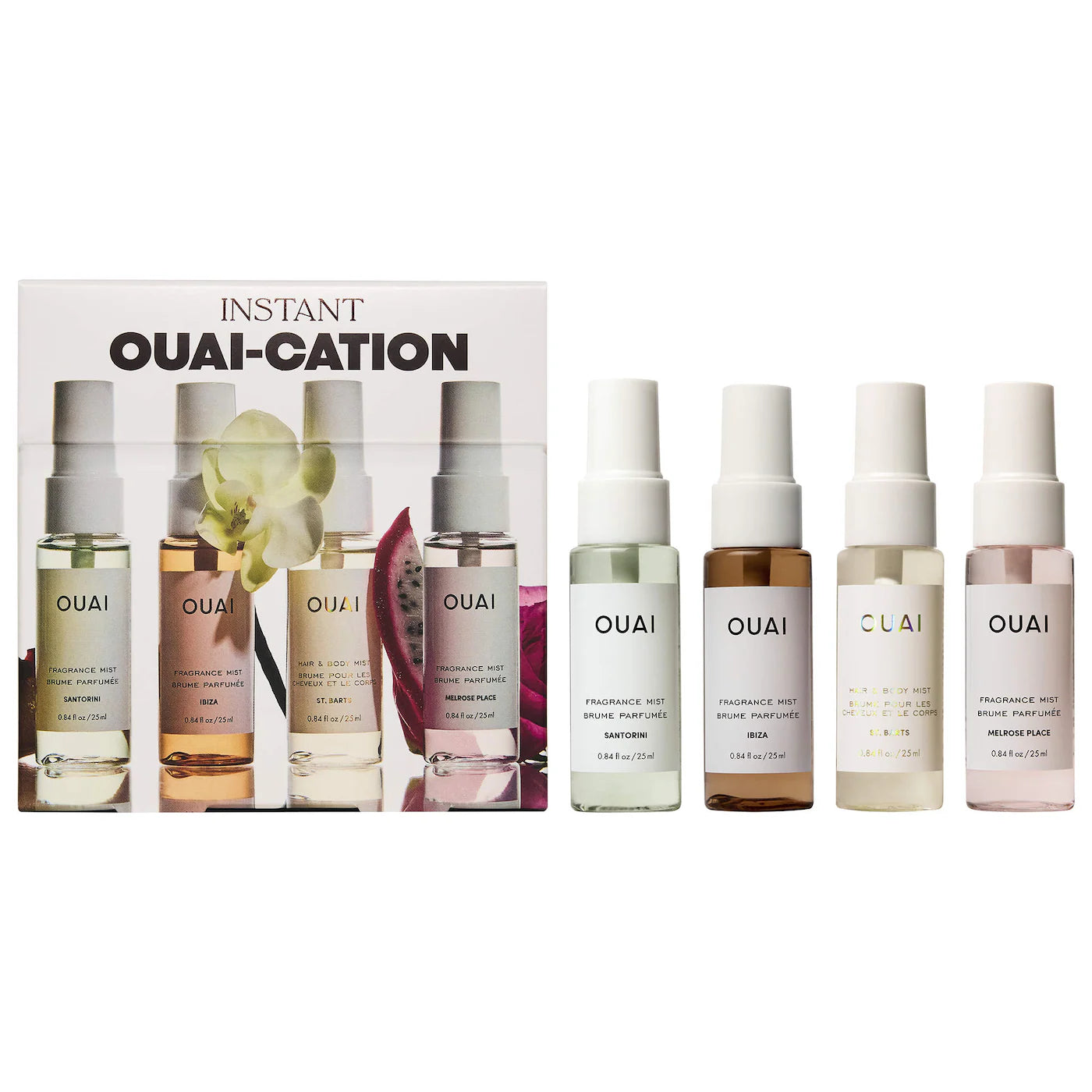 *PREORDEN: Mini St. Barts, Ibiza, Santorini & Melrose Hair & Body Mist Set - OUAI / Set de perfumes