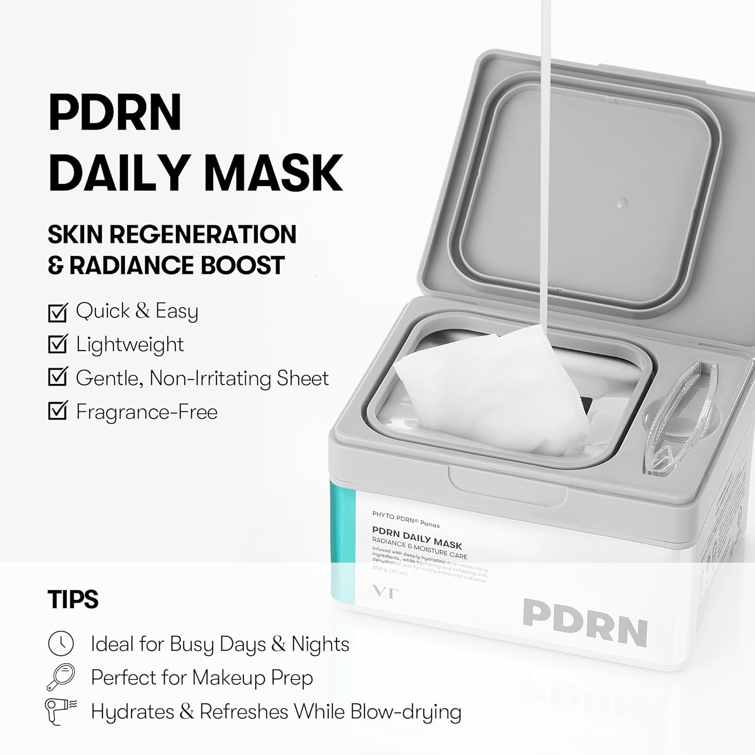 PDRN Daily Mask (30 pz) - VT COSMETICS / Mascarillas facial coreana hidratante, efecto plumping y anti-edad