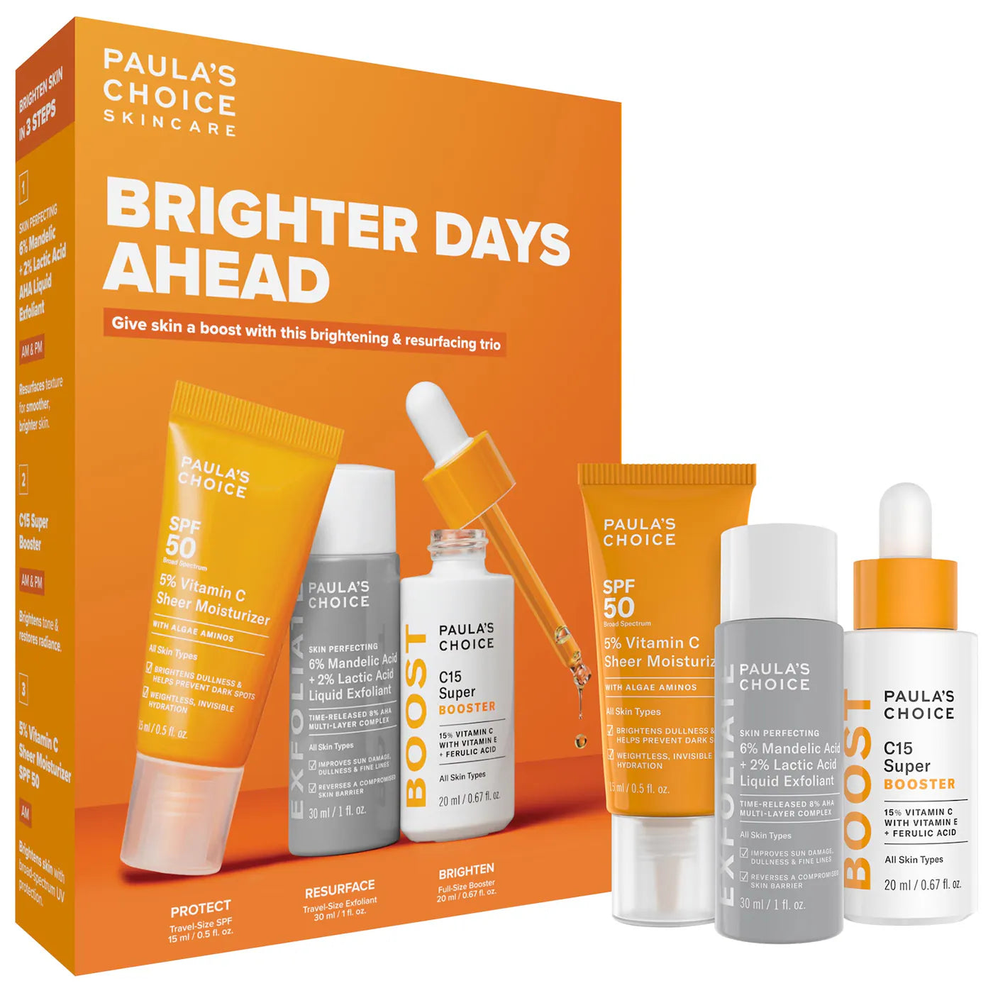 *PREORDEN: Brighter Days Ahead Kit with Vitamin C and AHA for Discoloration - Paula’s Choice / Set 3 pzas iluminador