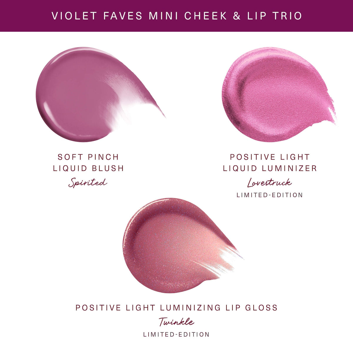 *PREORDEN: Violet Faves Mini Cheek and Lip Trio Makeup Gift Set - Rare Beauty by Selena Gomez / Set 3 pzas mini rubor, gloss e iluminador