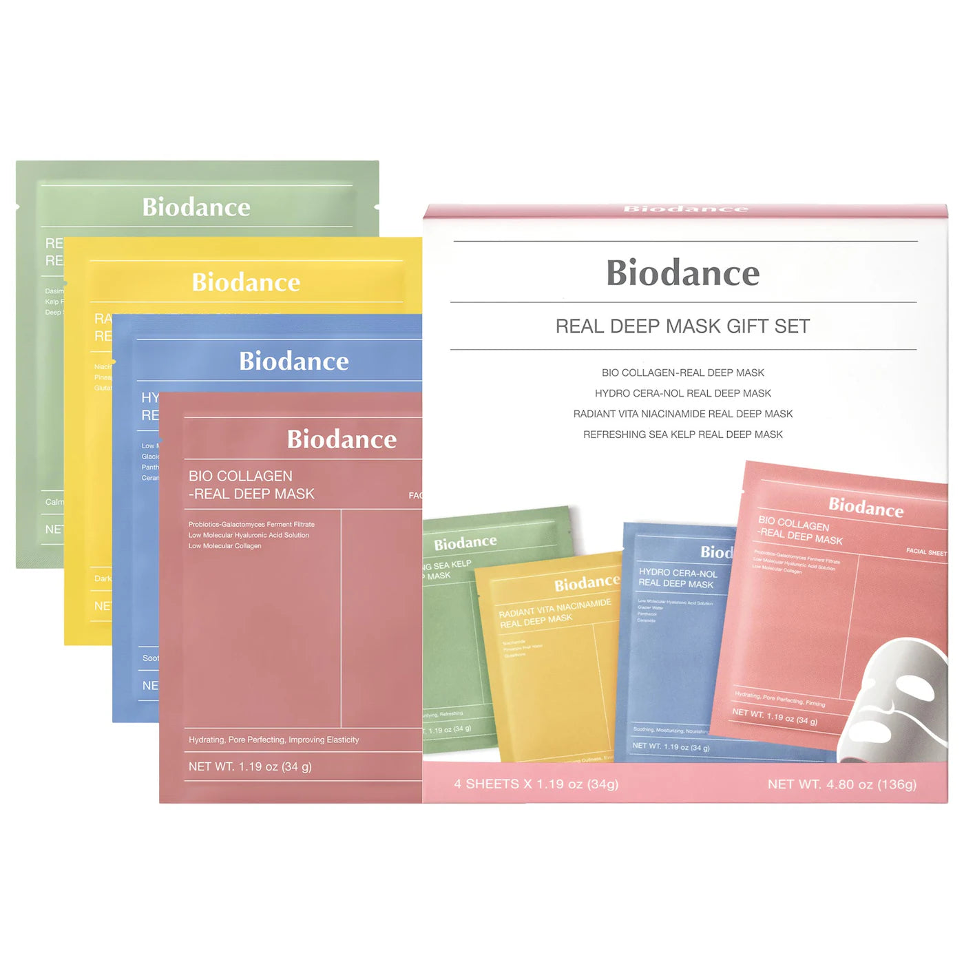 *PREORDEN: Real Deep Mask Gift Set - 4 Masks for Pore Care, Hydration, Calming and Dark Spot Treatment - Biodance / Set 4 máscarillas