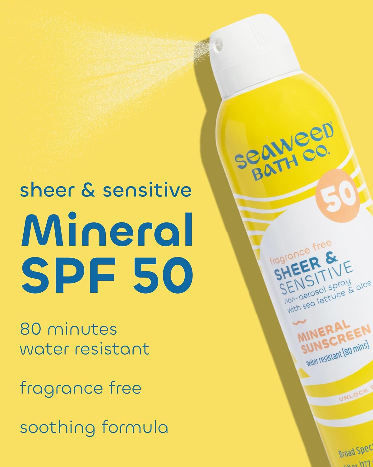 Sheer Mineral Sensitive SPF 50 Broad Spectrum Sunscreen Spray - Seaweed Bath Co / Protector Solar en Spray SPF 50 para Piel Sensible