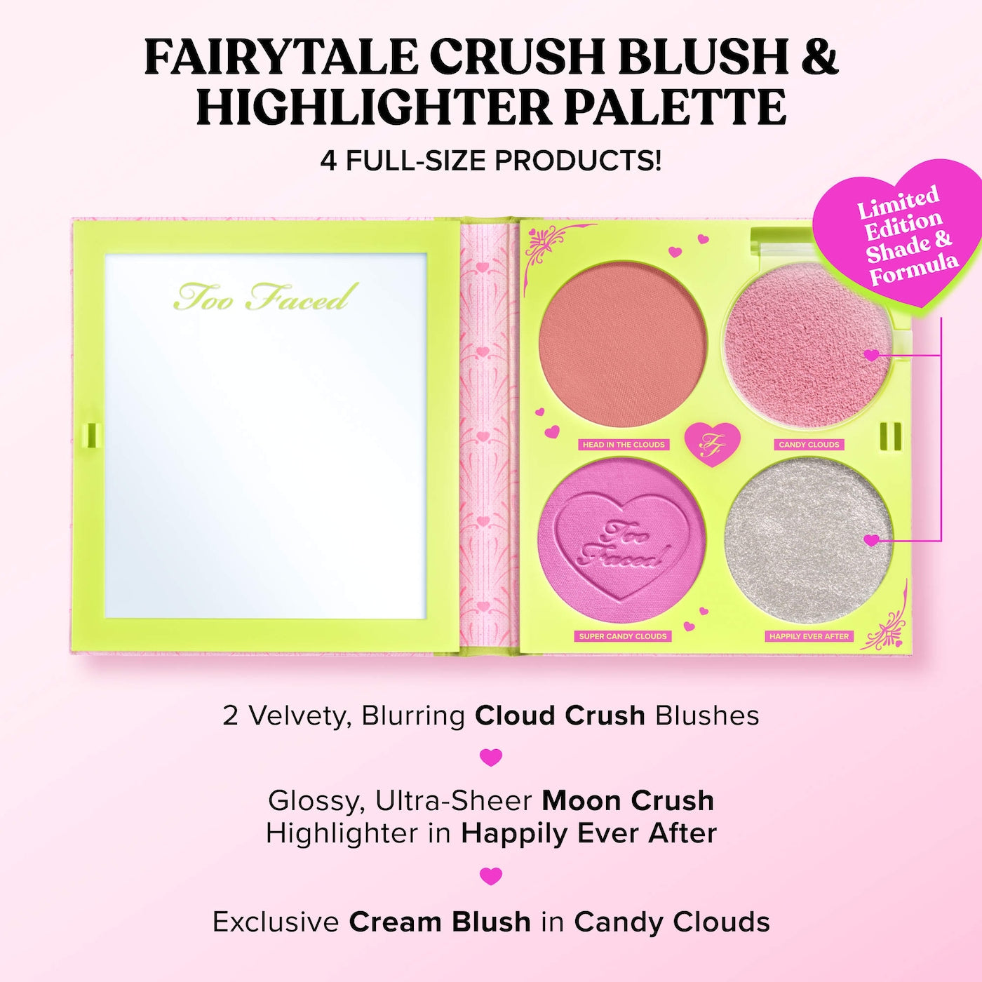 *PREORDEN: Fairytale Crush Blush & Highlighter Palette Makeup Set - Too Faced / Paleta de rubor e iluminador