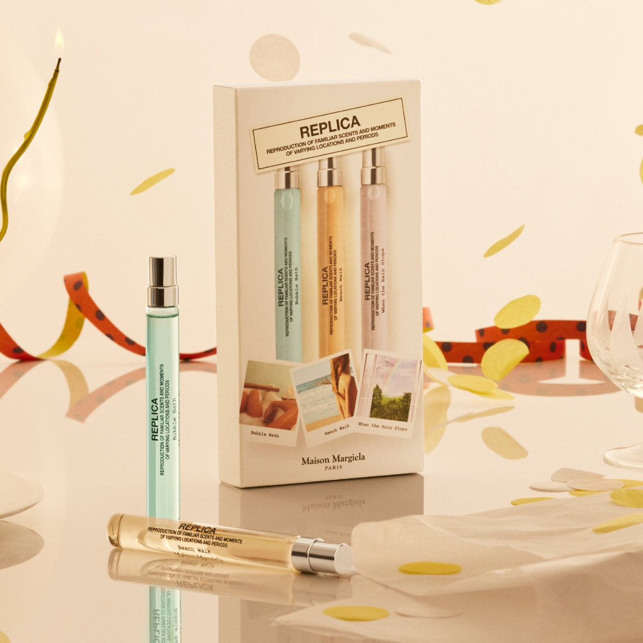 *PREORDEN: ’REPLICA’ Travel Spray Set - Bubble Bath, Beach Walk, When the Rain Stops - Maison Margiela / Set de perfumes (EDICIÓN LIMITADA)