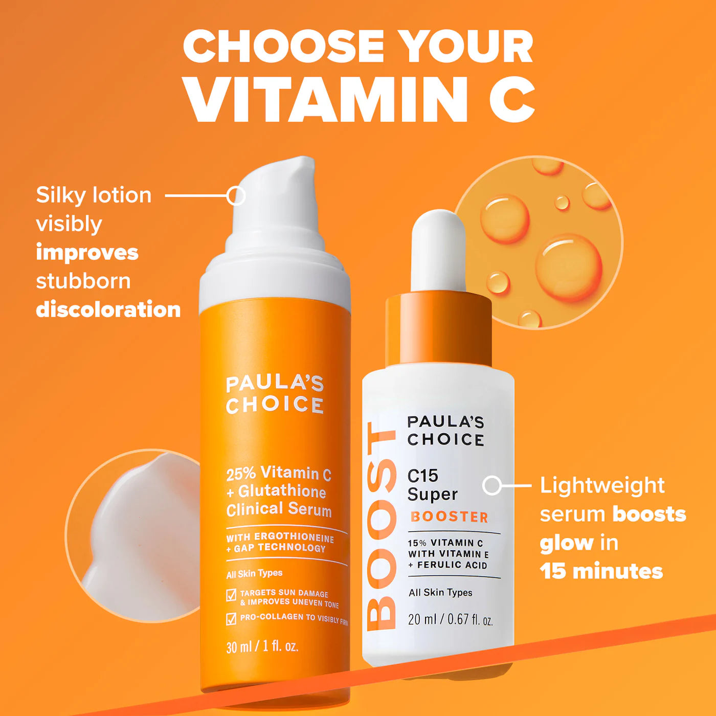 25% Vitamin C + Glutathione Clinical Serum for Brightening & Dark Spots - Paula’s Choice / Suero de vitamina C para la luminosidad