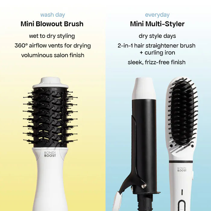 *PREORDEN: Mini Interchangeable 2-in-1 Hair Straightener Brush and Curling Iron - BondiBoost / mini herramienta para cabello de viaje doble voltaje
