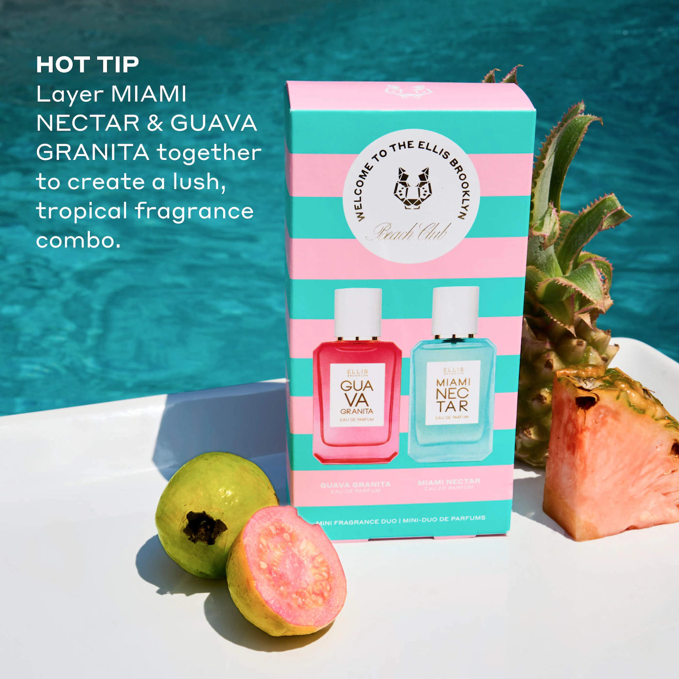 *PREORDEN: BEACH CLUB Fragrance Mini Duo with Pink Pineapple and Guava Perfume Gift Set - Ellis Brooklyn /  Set de mini fragancias