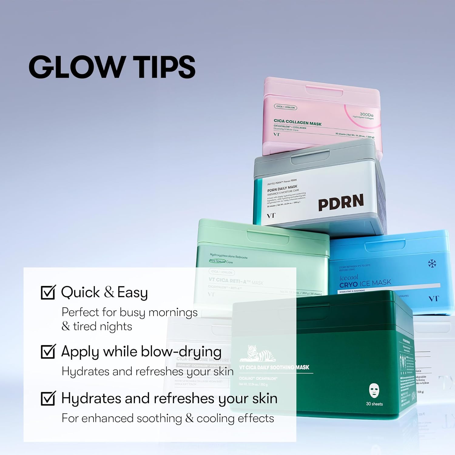 CICA Pink Daily Mask 30 Sheets, 300Da Low Molecular Collagen for Skin Elasticity, Hydrating & Firming, Pink Collagen Essence, Korean Face Mask - VT COSMETICS / Mascarilla facial de colágeno