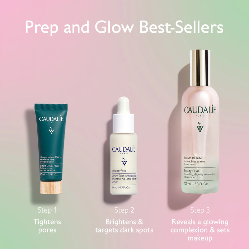 *PREORDEN: Prep & Glow Best-Sellers - Caudalie / Set de mascarilla, elixir y suero