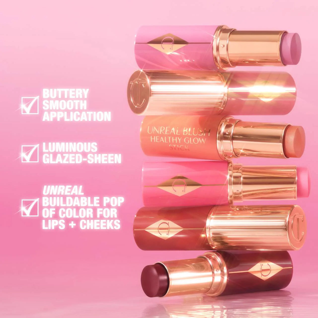 *PREORDEN: Unreal Lip + Cheek Glow Blush Stick with Hyaluronic Acid - Charlotte Tilbury / Rubor hidratante en barra