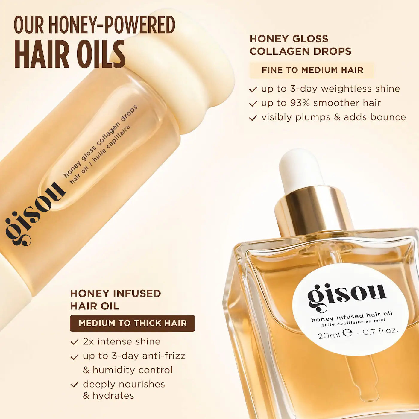 *PREORDEN: Honey Gloss Collagen Drops Hair Oil for Fine to Medium Hair - Gisou / Aceite para el cabello con  colágeno