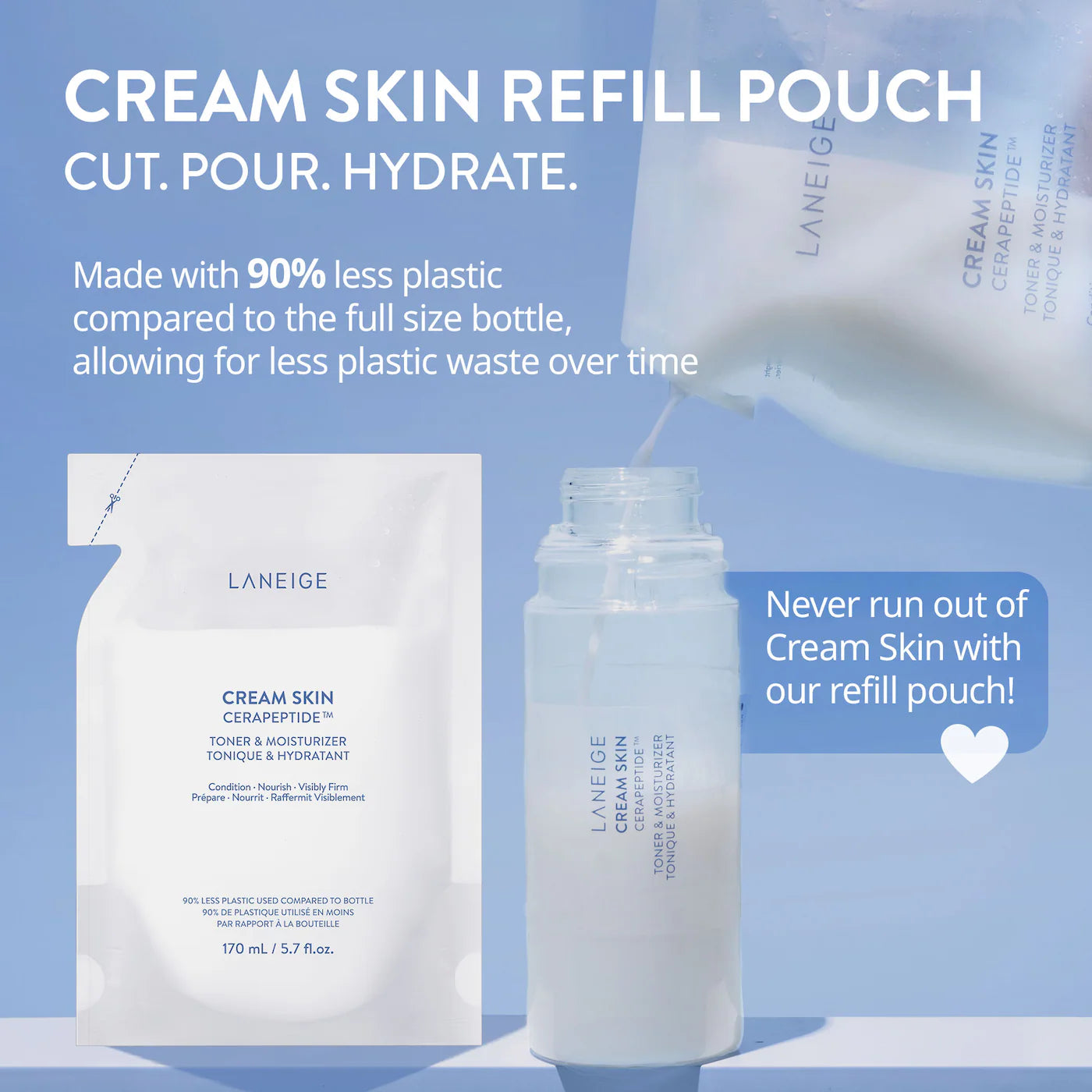 *PREORDEN: Cream Skin Refillable Toner & Moisturizer with Ceramides and Peptides - LANEIGE / Crema-Tónico lechosa para una piel radiante e hidratada.