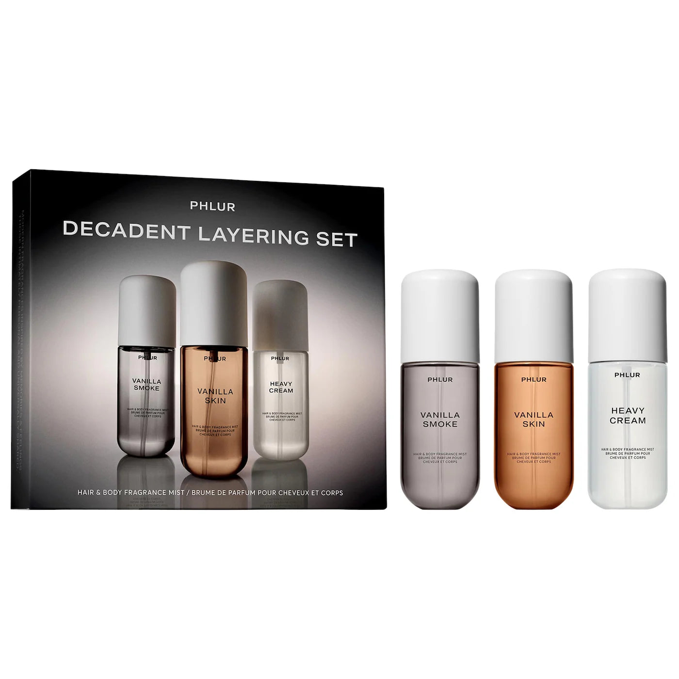 *PREORDEN: Decadent Layering Body Mist Set - PHLUR / Set 3 pzas fragancia Floral para el cabello y cuerpo