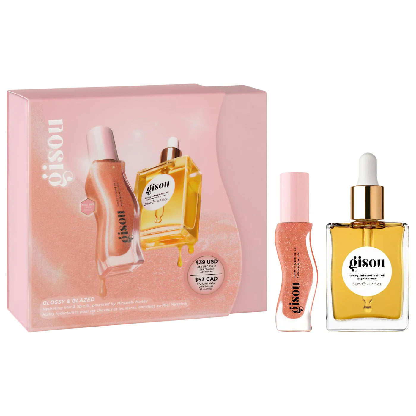*PREORDEN: Glossy & Glazed Hair & Lip Oil Gift Set - Gisou / Set 2 pzas cabello y labios