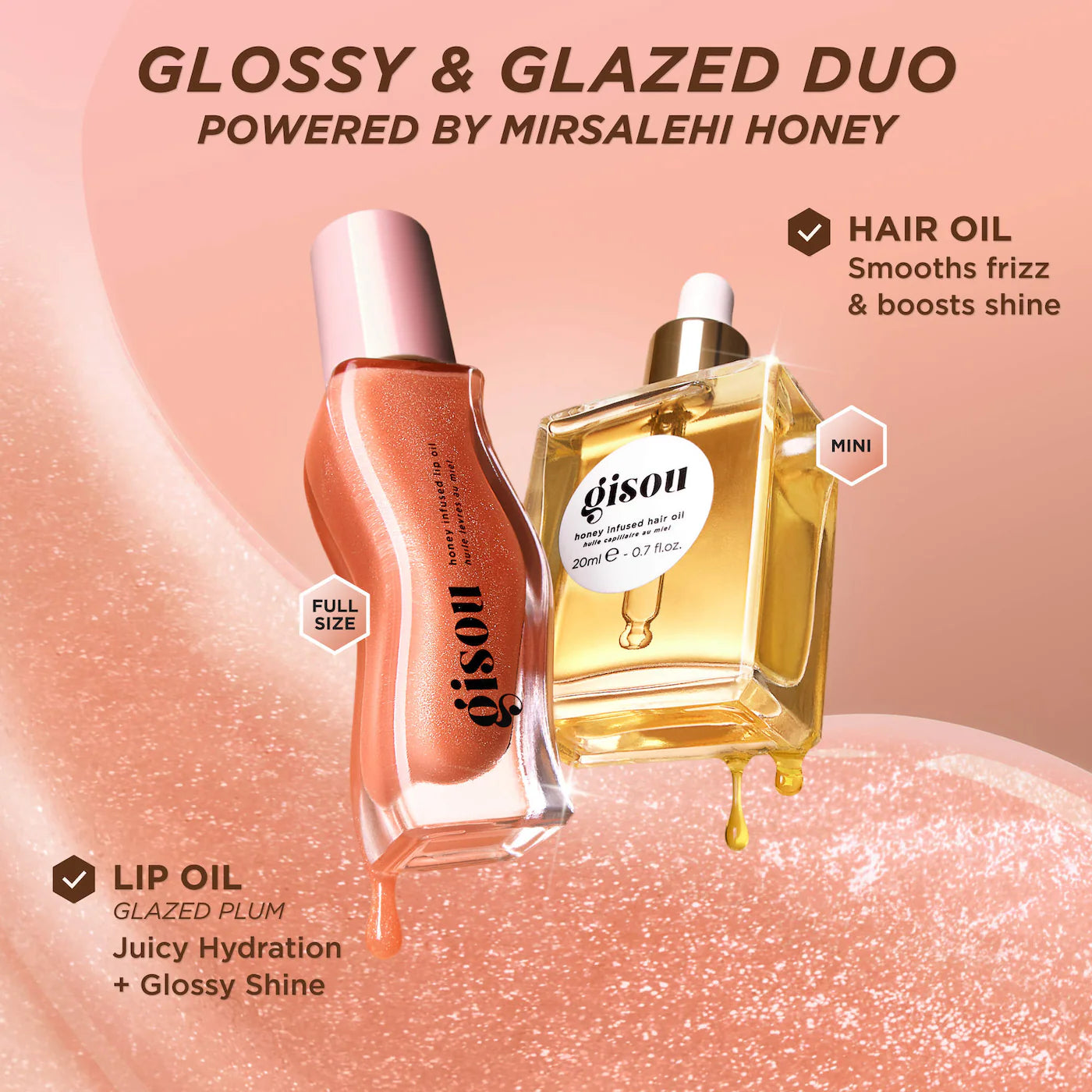 *PREORDEN: Glossy & Glazed Hair & Lip Oil Gift Set - Gisou / Set 2 pzas cabello y labios