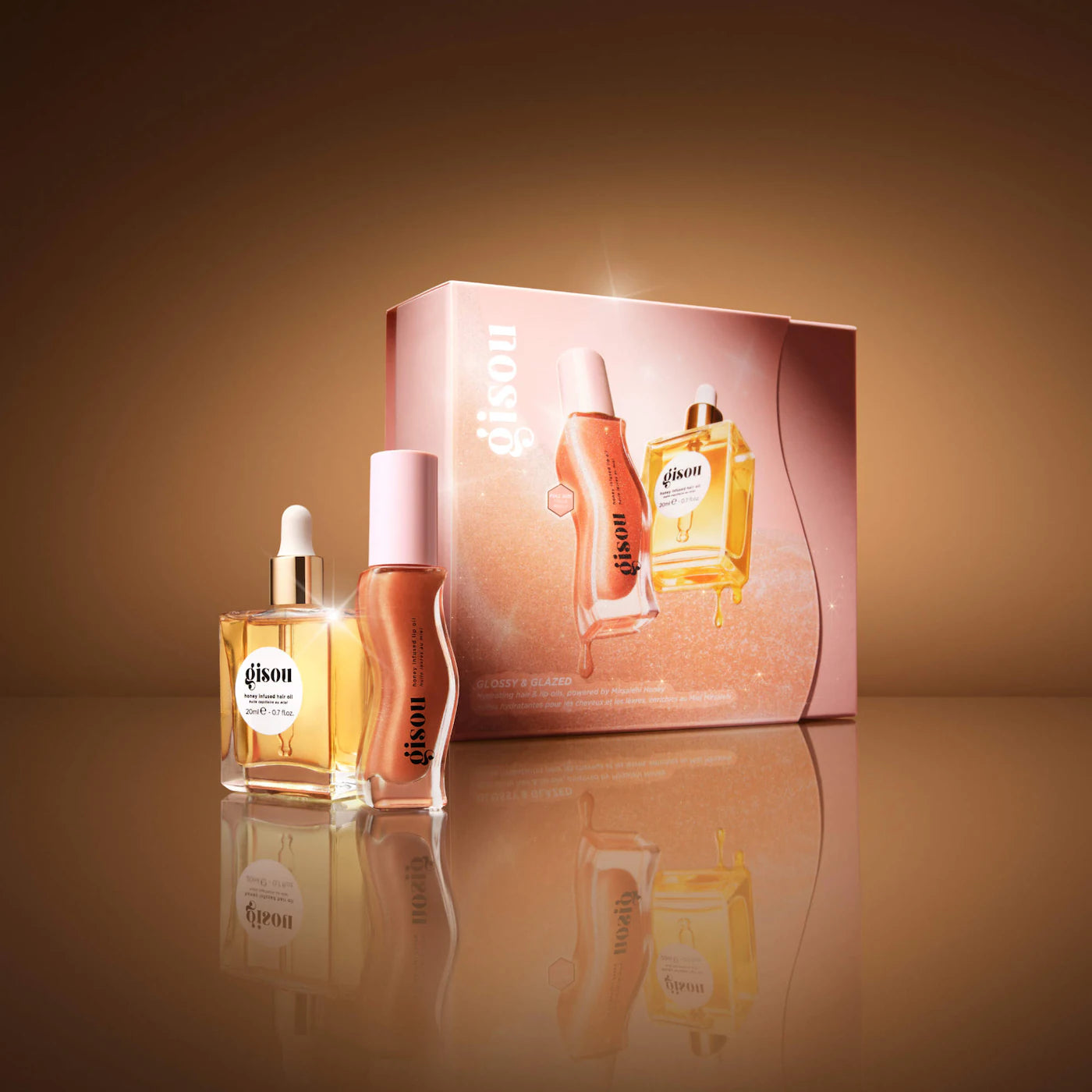 *PREORDEN: Glossy & Glazed Hair & Lip Oil Gift Set - Gisou / Set 2 pzas cabello y labios