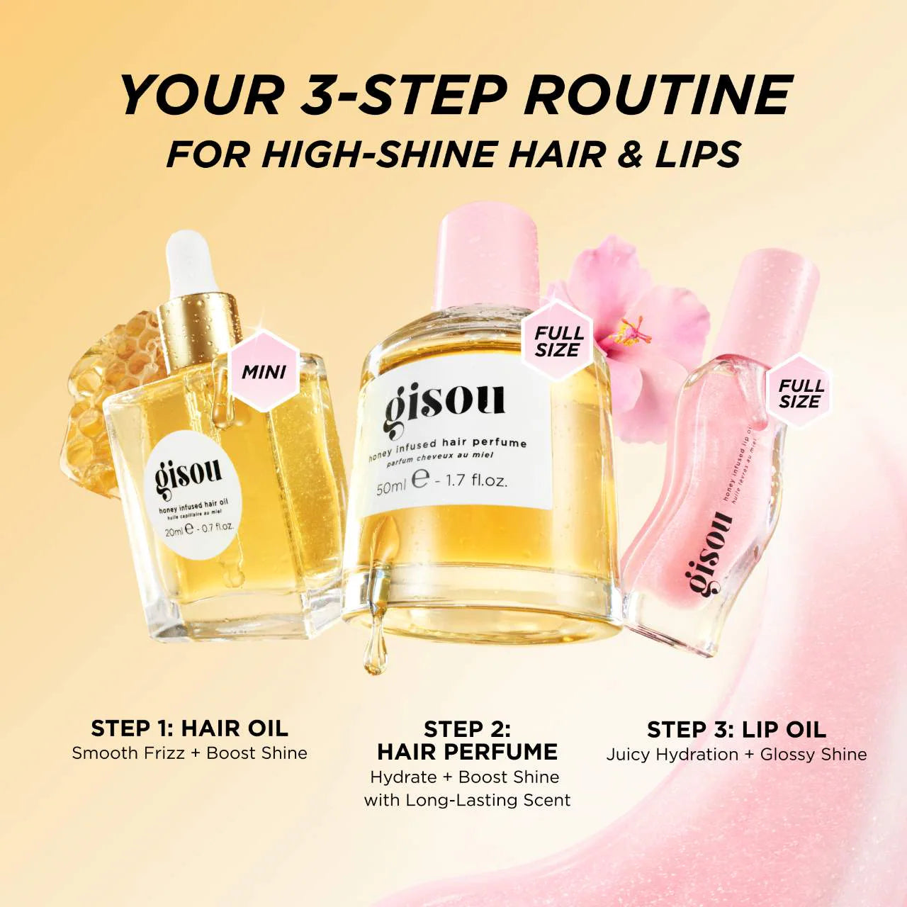 Honey Gloss Hydration Trio Set - Gisou / Set de cuidado del cabello y labios