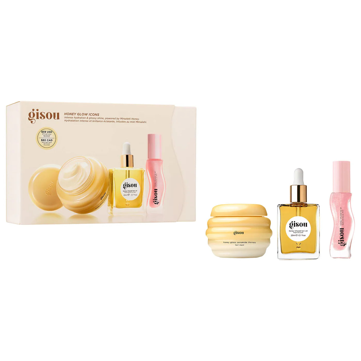 *PREORDEN: Honey Glow Icons Hair & Lip Set - Gisou / Set 3 pzas cabello y labios