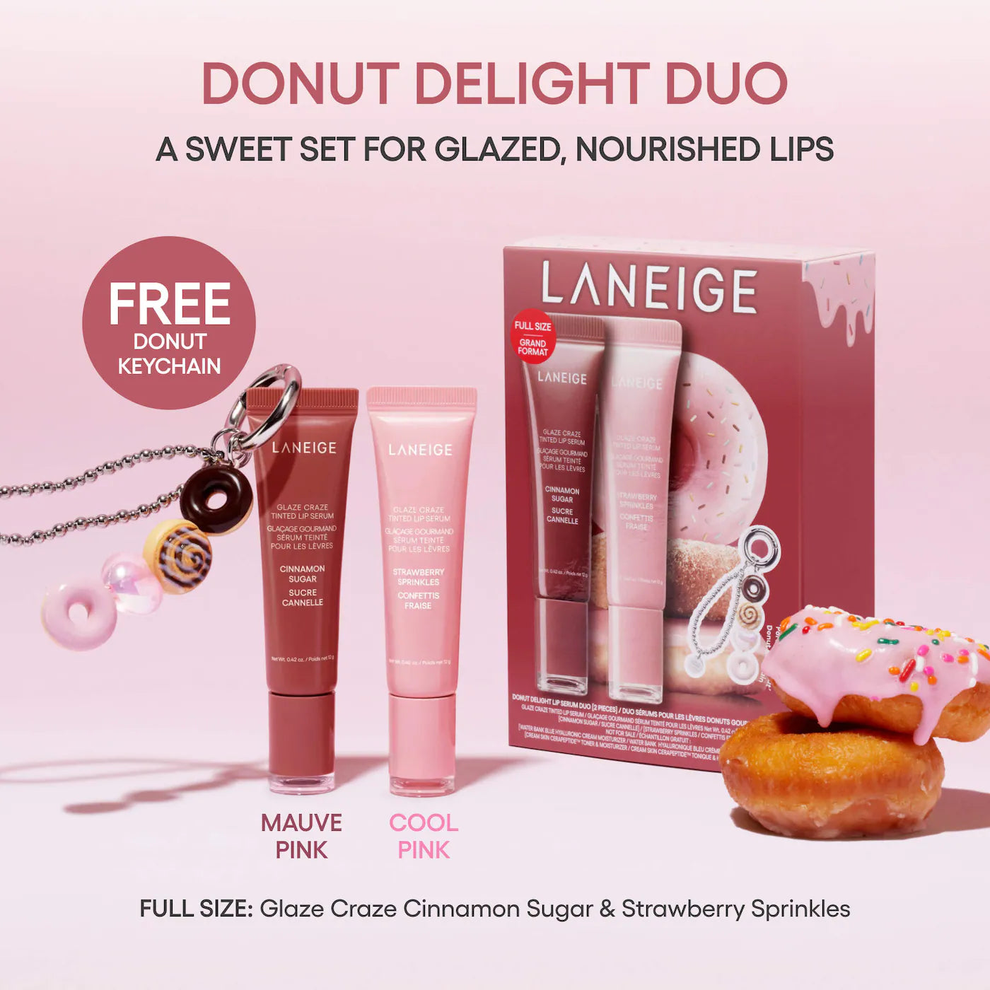 *PREORDEN: Glaze Craze Donut Delight Hydrating Tinted Lip Serum Duo - Laneige / Set 2 pzas labios