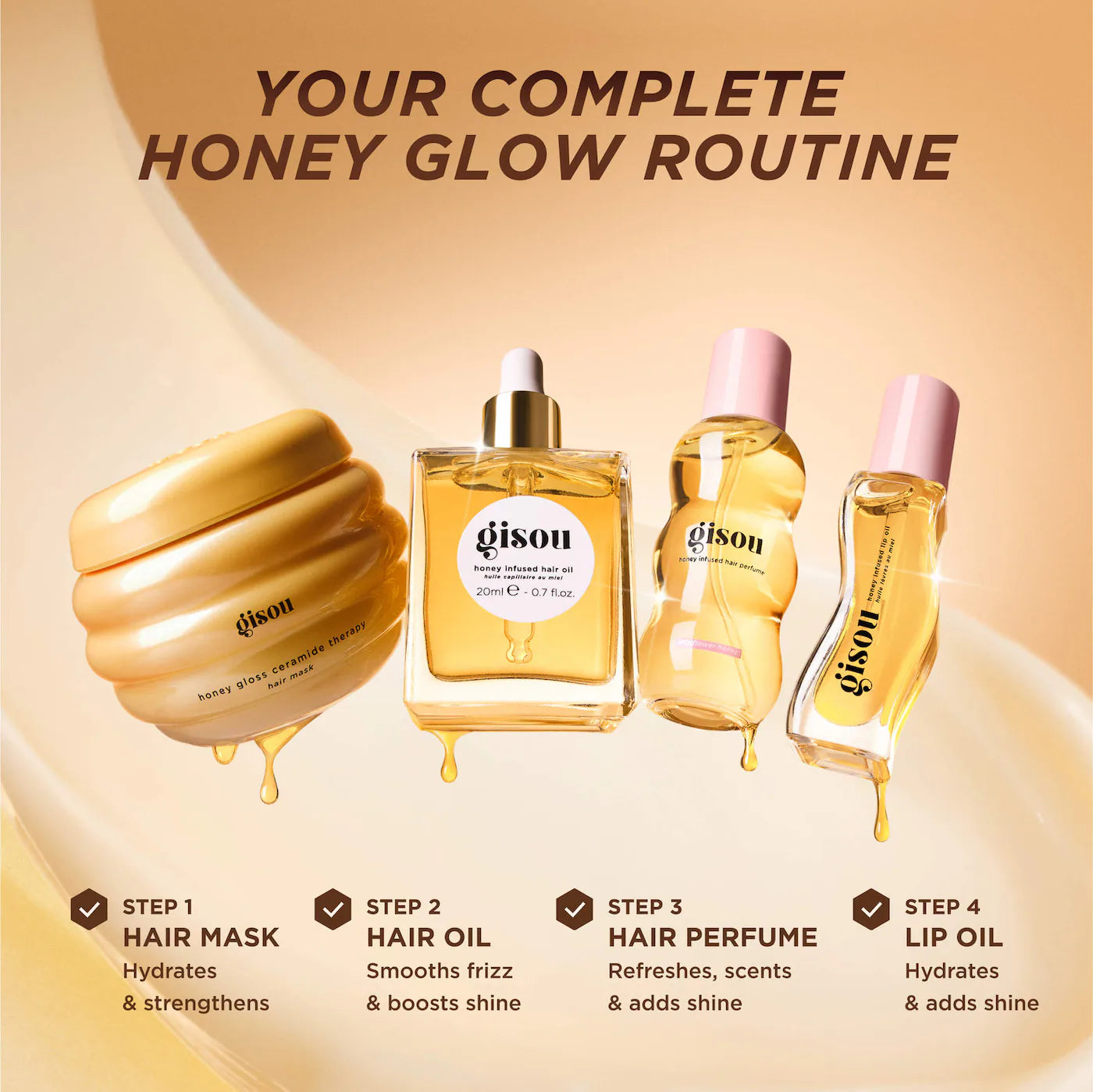 *PREORDEN: Glow All The Way Hair and Lip Gift Set - Gisou / Set 4 pzas cabello y labios
