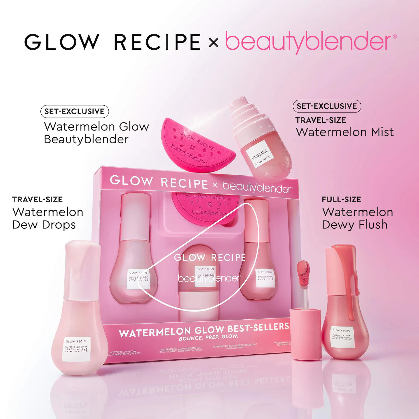 ^PREORDEN: Glow Recipe X Beautyblender Watermelon Glow Bestsellers - Glow Recipe / Set de 4 piezas para el cuidado del rostro