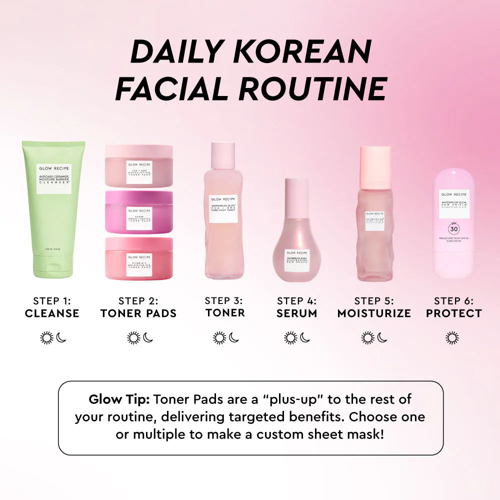 *PREORDEN: Korean Toner Pad Skin Care Kit for Pores, Dark Spots, and Skin Barrier Repair - Glow Recipe / Set de cuidado facial coreano