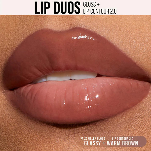 90s Brown Lip Liner and Lip Gloss Set - HUDA BEAUTY / Set 2 para labios delineador y gloss