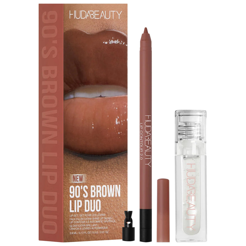 90s Brown Lip Liner and Lip Gloss Set - HUDA BEAUTY / Set 2 para labios delineador y gloss