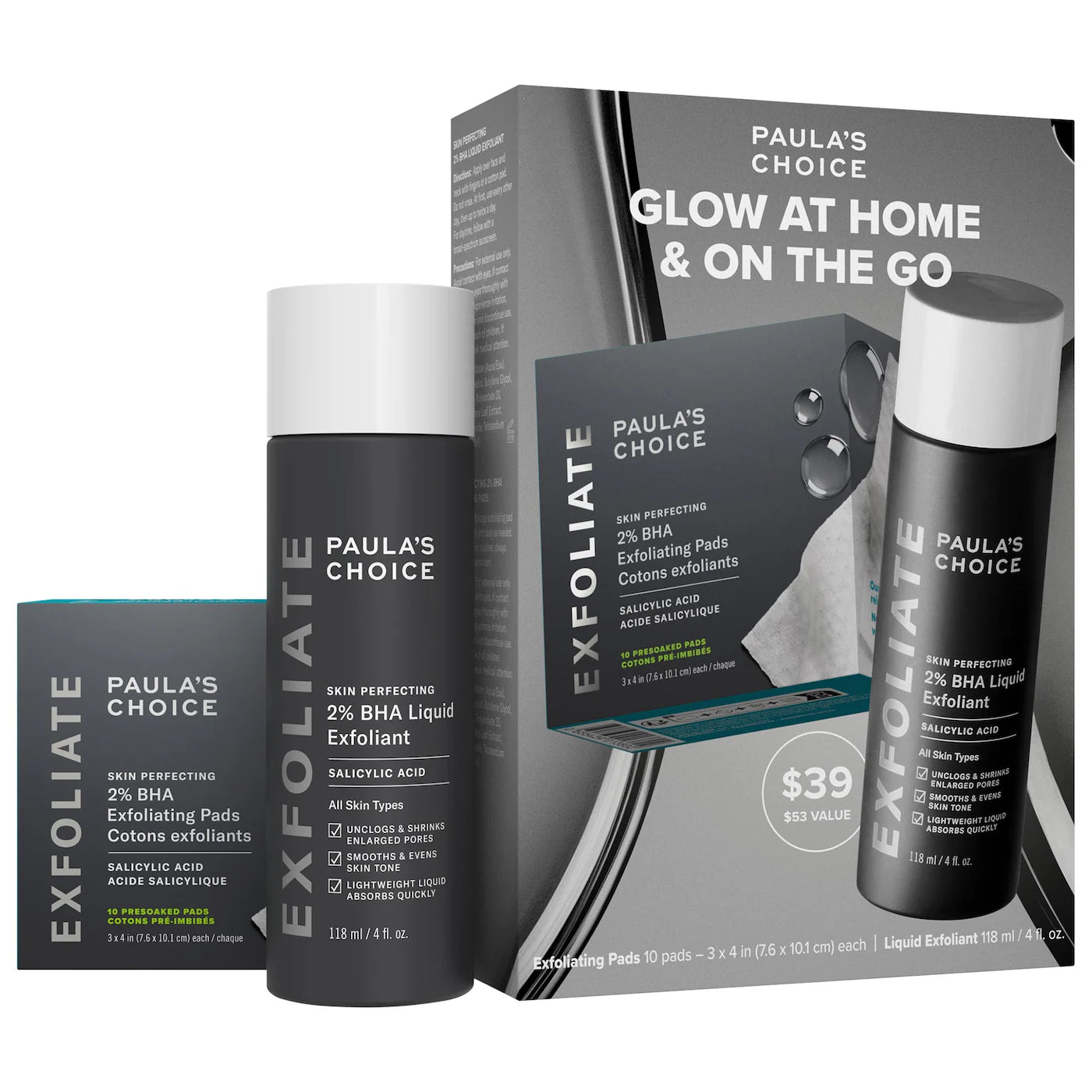 *PREORDEN: Home & Away Kit with 2% BHA Exfoliating Toner & Toner Pads for Clear Skin - Paula’s Choice / Acné, poros, puntos negros, textura