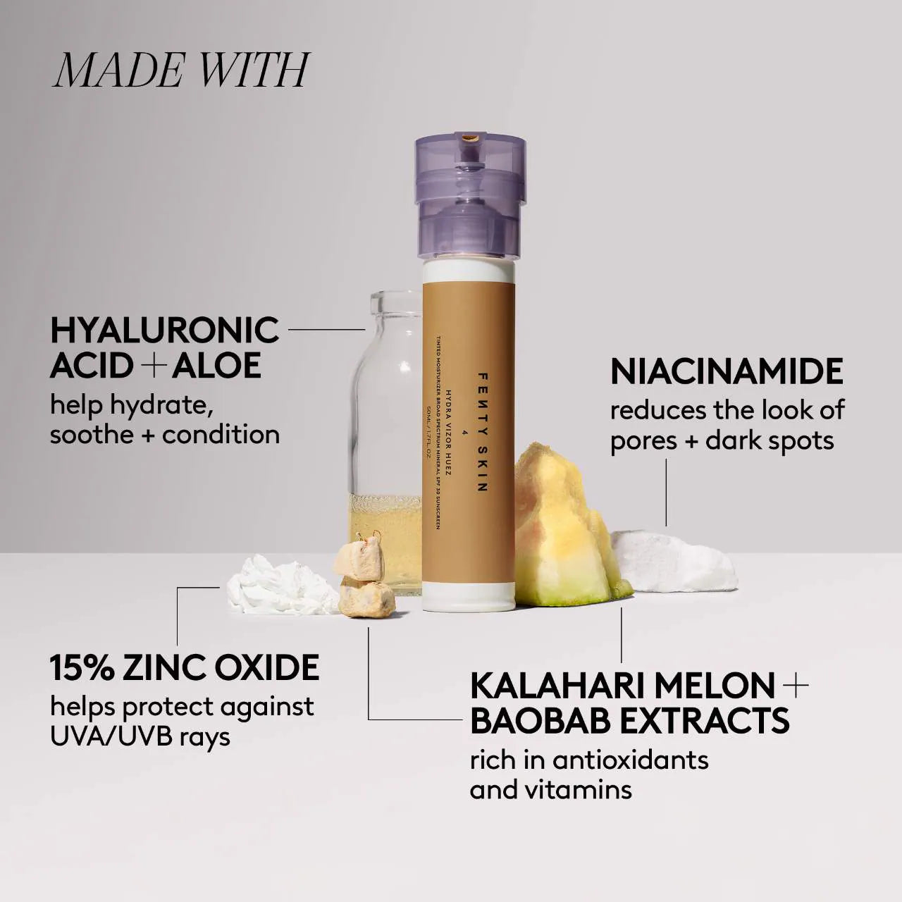 *PREORDEN: Hydra Vizor Huez Tinted Moisturizer Broad Spectrum Mineral Spf 30 Sunscreen - Fenty Skin / Protector solar con color